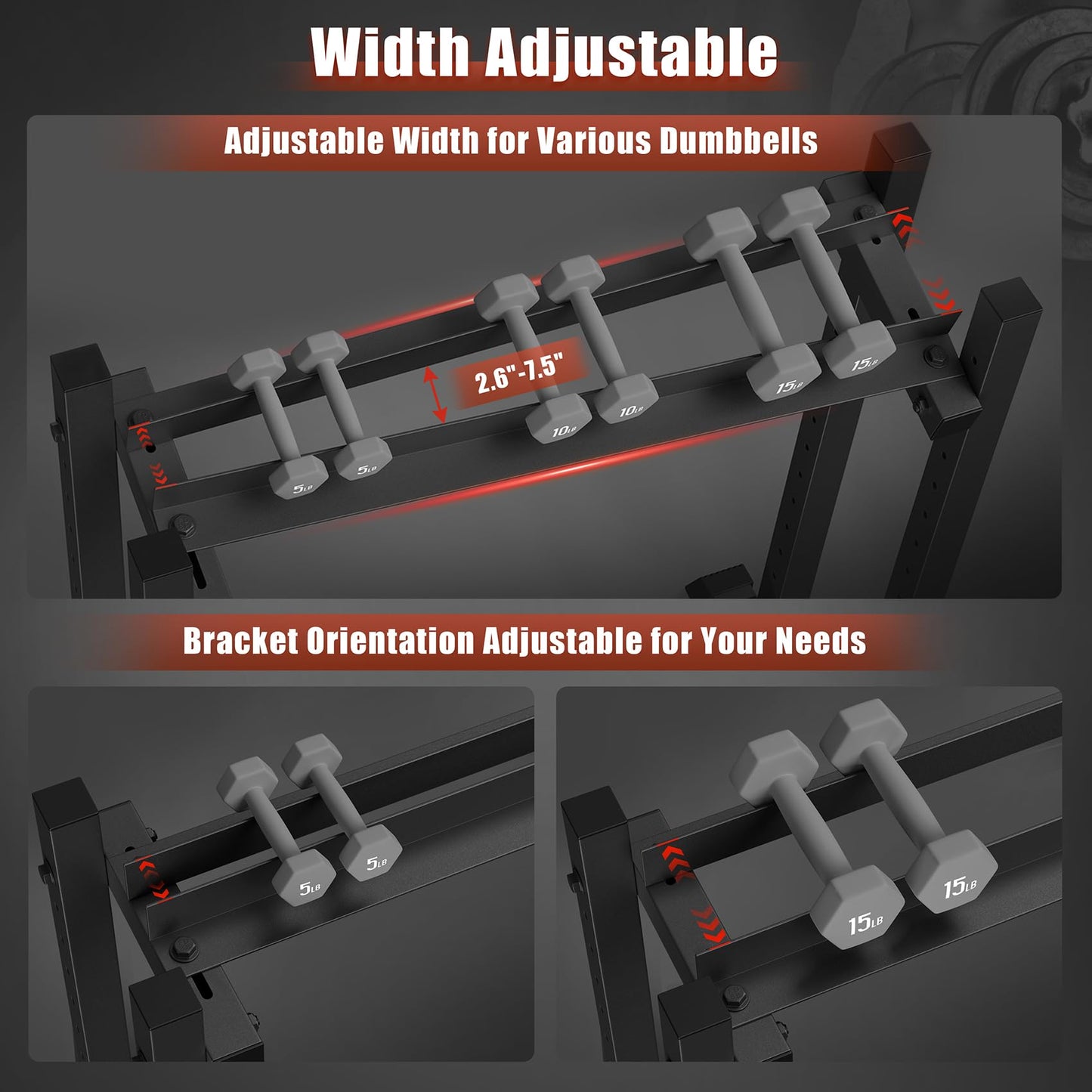 3-Tier Dumbbell Rack, 1100LB Capacity Adjustable Weight Rack for Home Gym, Heavy-Duty Weight Stand for Dumbbells Kettlebells & Weight Plates(Rack Only)