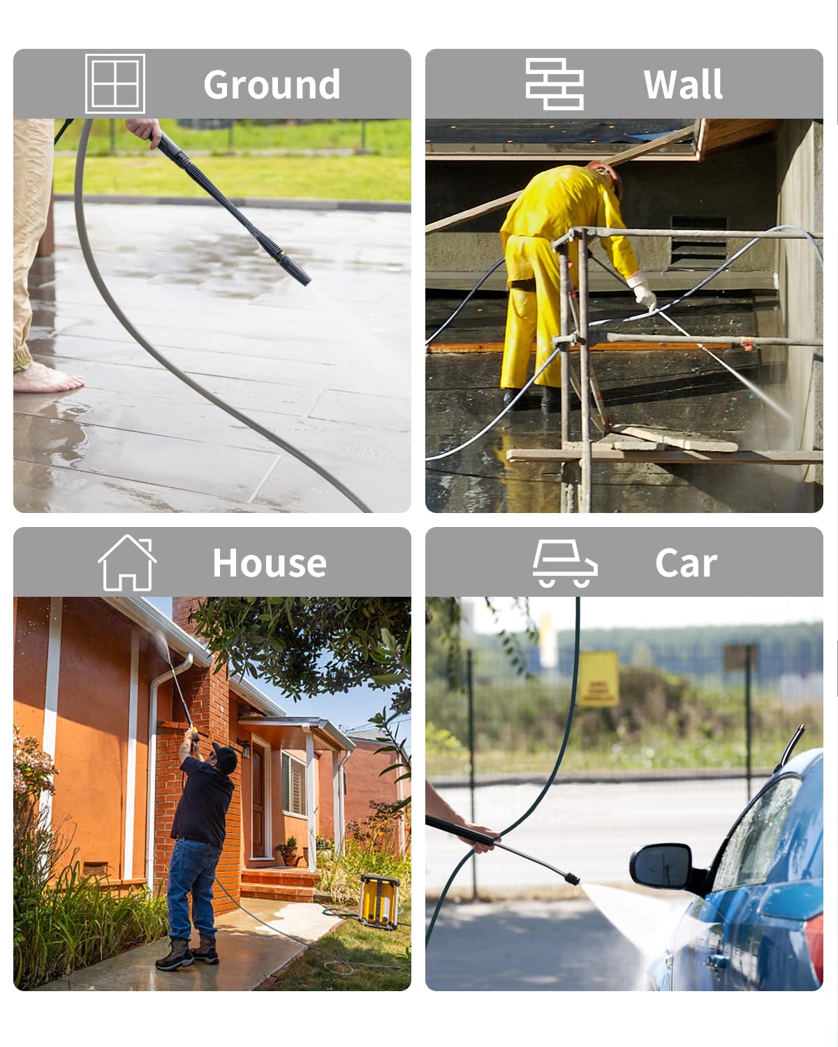 KARHDIR Pressure Washer Hose 125FT 3/8" for Cold and Hot Water 212°F, with Swivel Quick Connect, 4500PSI Kink Resistant Grade Steel Wire Braided, Power Washer Hose With 2pcs M22-14mm Adapter