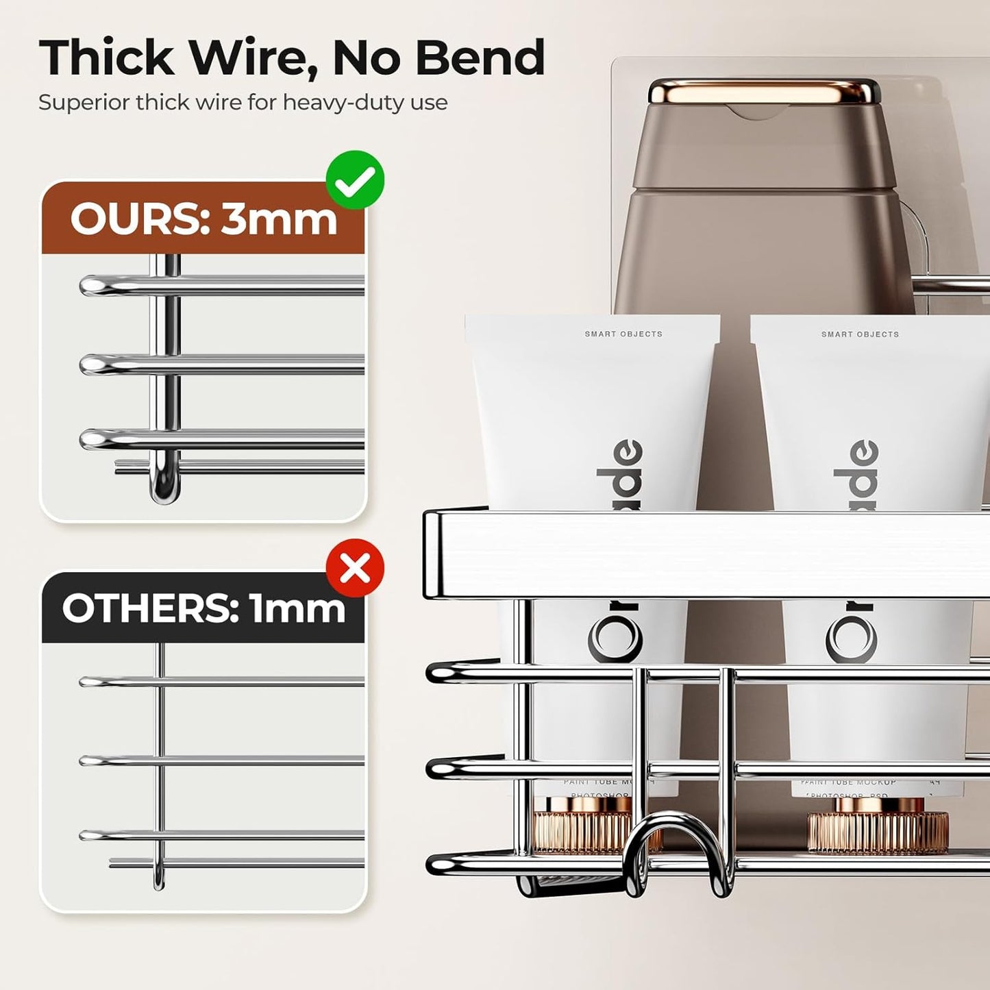 Orimade Shower Caddy | Wall-Mounted Soap Dish Holder with 5 Hooks - Stainless Steel, 3 Pack, Silver