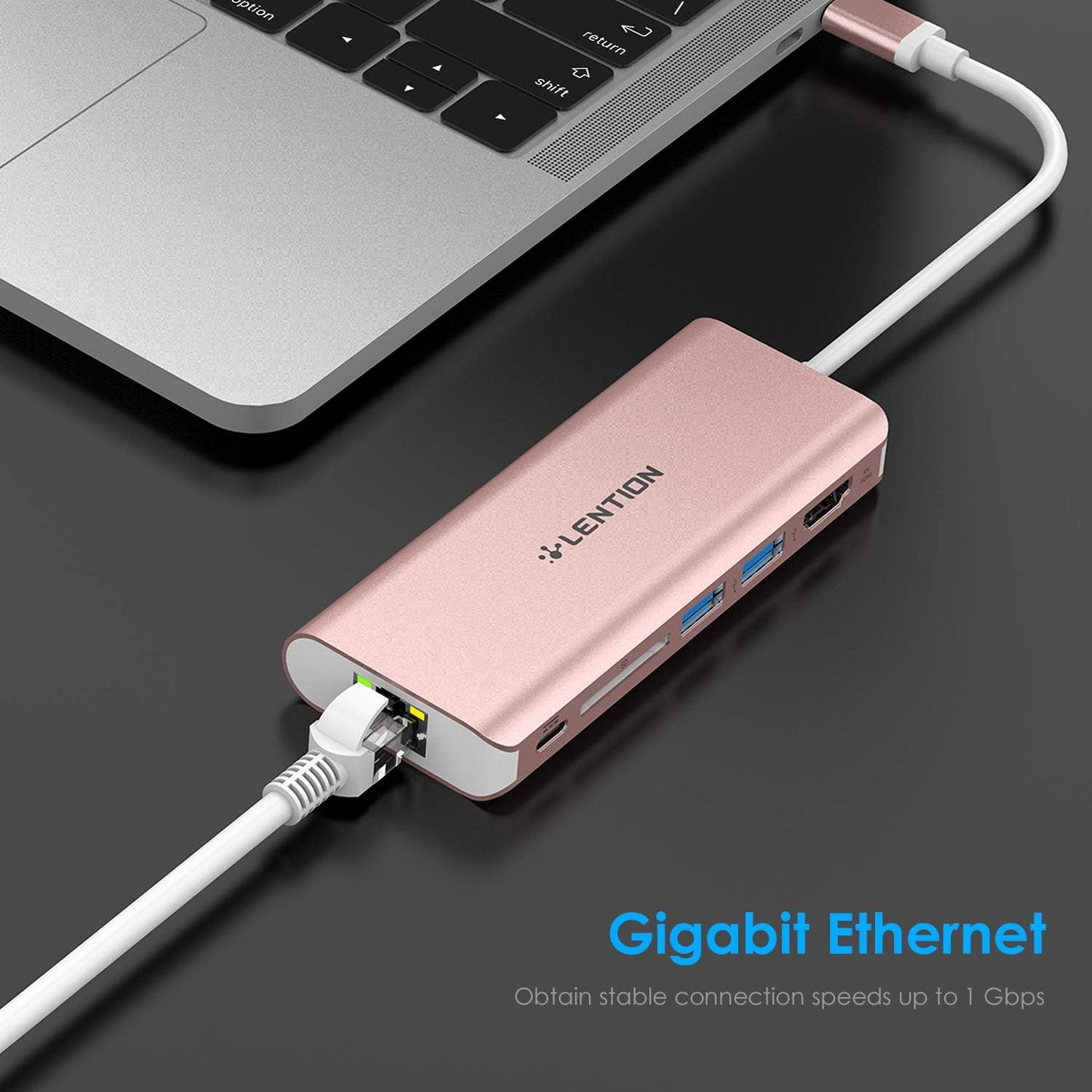 LENTION 4K 2 3.0, 6-in-1 2025-2018 2026 USB C Hub with HDMI, SD Card Reader, USB Type C Charging, Ethernet Adapter