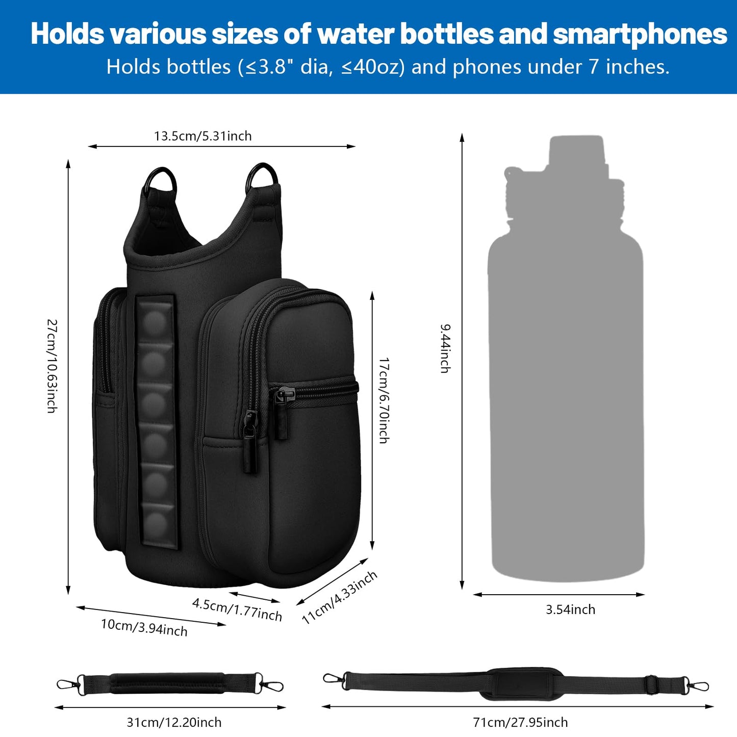 TOUGHMATE Magnetic Gym Bags for Men & Women with Adjustable Strap, Small Magnet Bag Company Water Bottle Holder with Phone Pocket for Travel, Work, Sports, Black