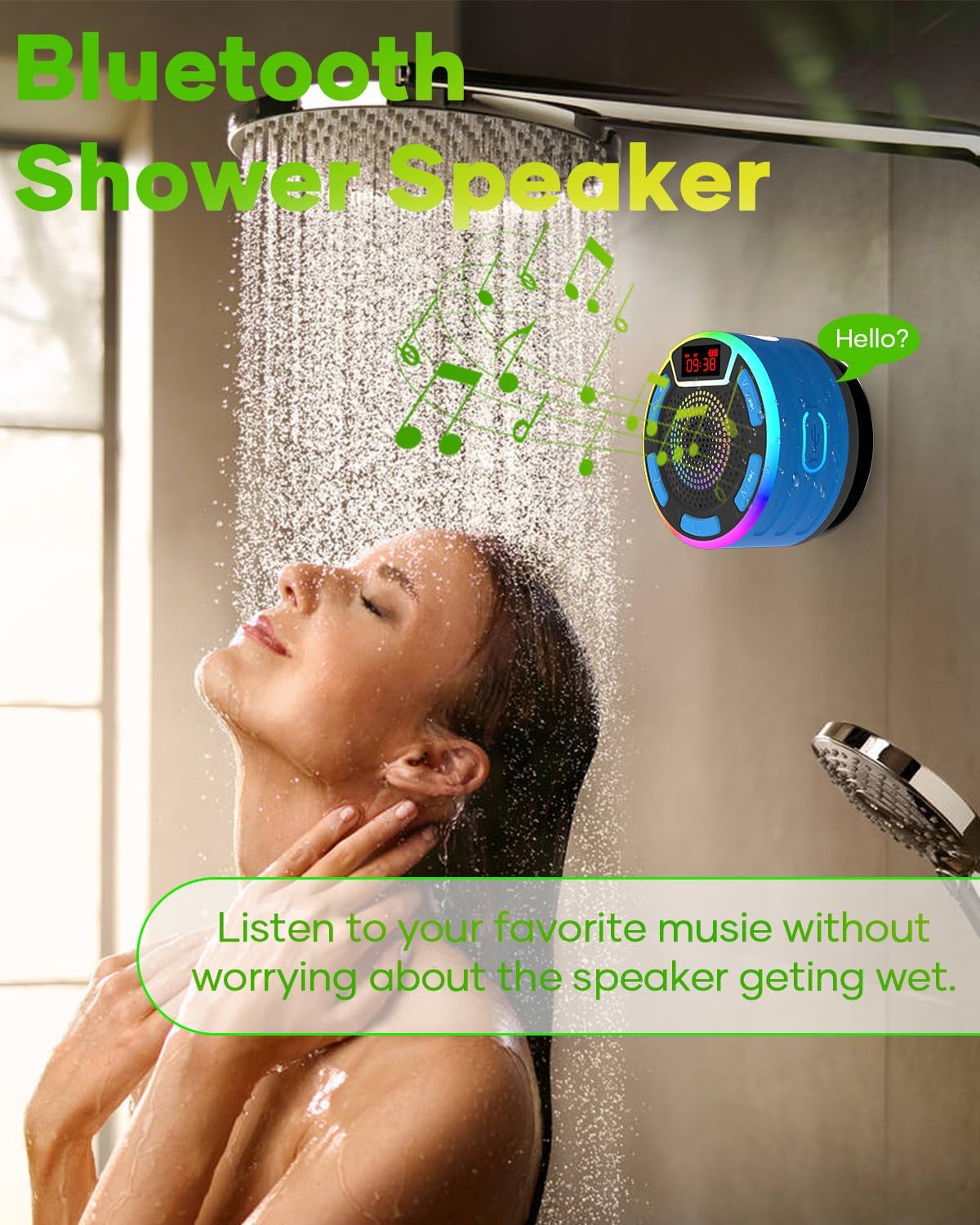 ssouwao IPX7 ssuowao Bluetooth Shower Speaker, Waterproof Portable Speakers with LED Display, FM Radio, Suction Cup