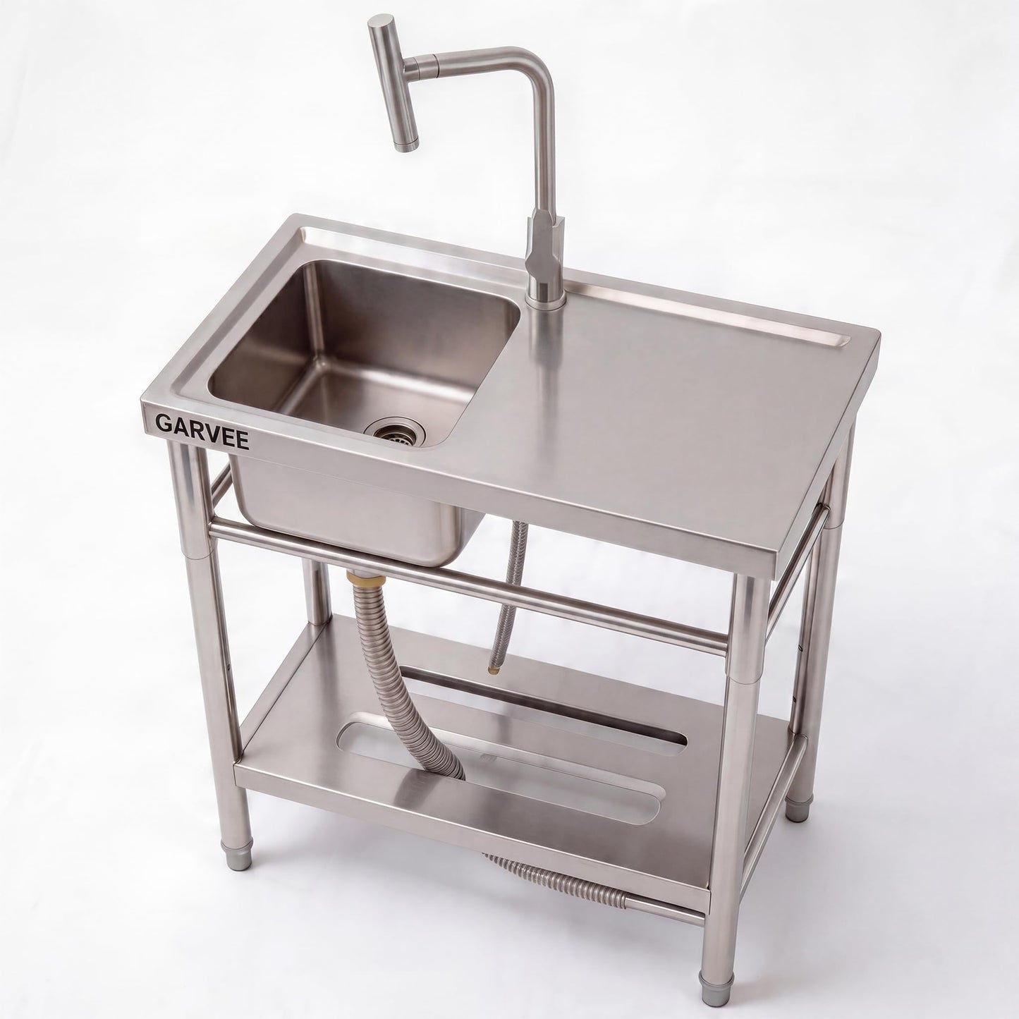 Freestanding Utility Sink 30 x 16 x 30 Inch, Stainless Steel Single Bowl Laundry Sink with Side Drainboard, t-Shape Hot and Cold Water Faucet, Compact Wash Station for Garage Basement Apartment