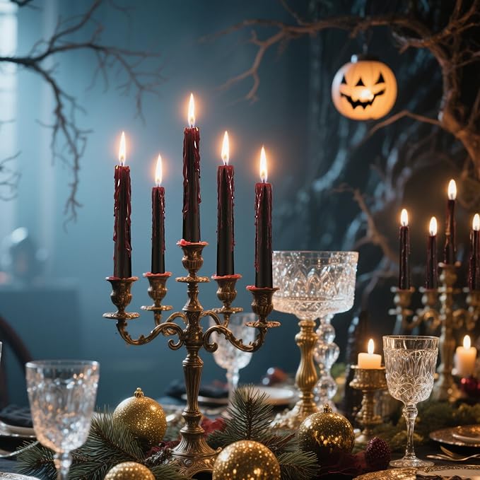 6 Pack Halloween Bleeding Candles, Black Vampire Tears Taper Candles Spooky Blood Drip Candles Set for Halloween Party Gothic Home Vampire Theme Rituals Decoration