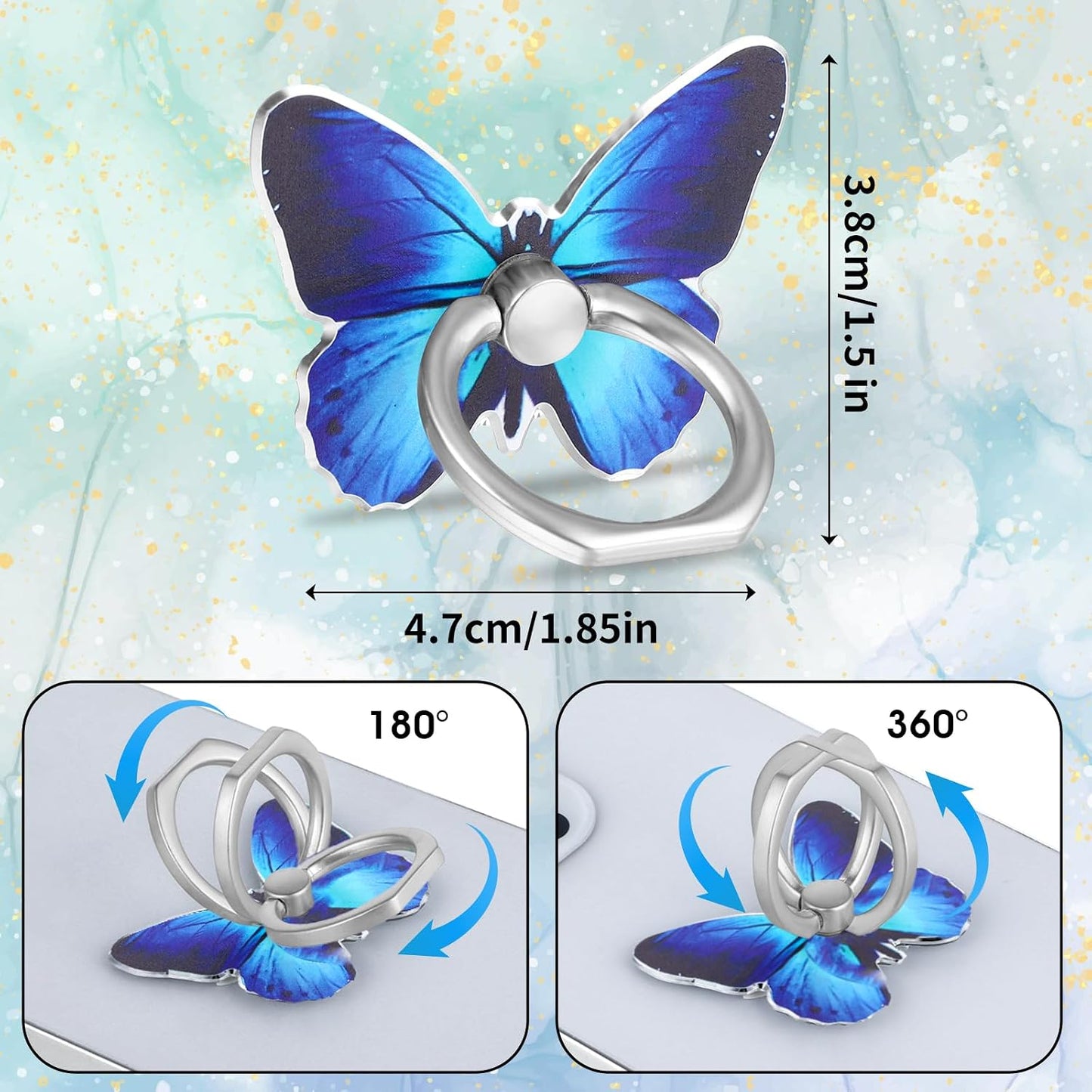 Bremorou 4Pcs 360 Butterfly Cell Phone Ring Stand Holder Cute Metal Butterfly Shaped Cellphone Grip Rotating Metal Hand
