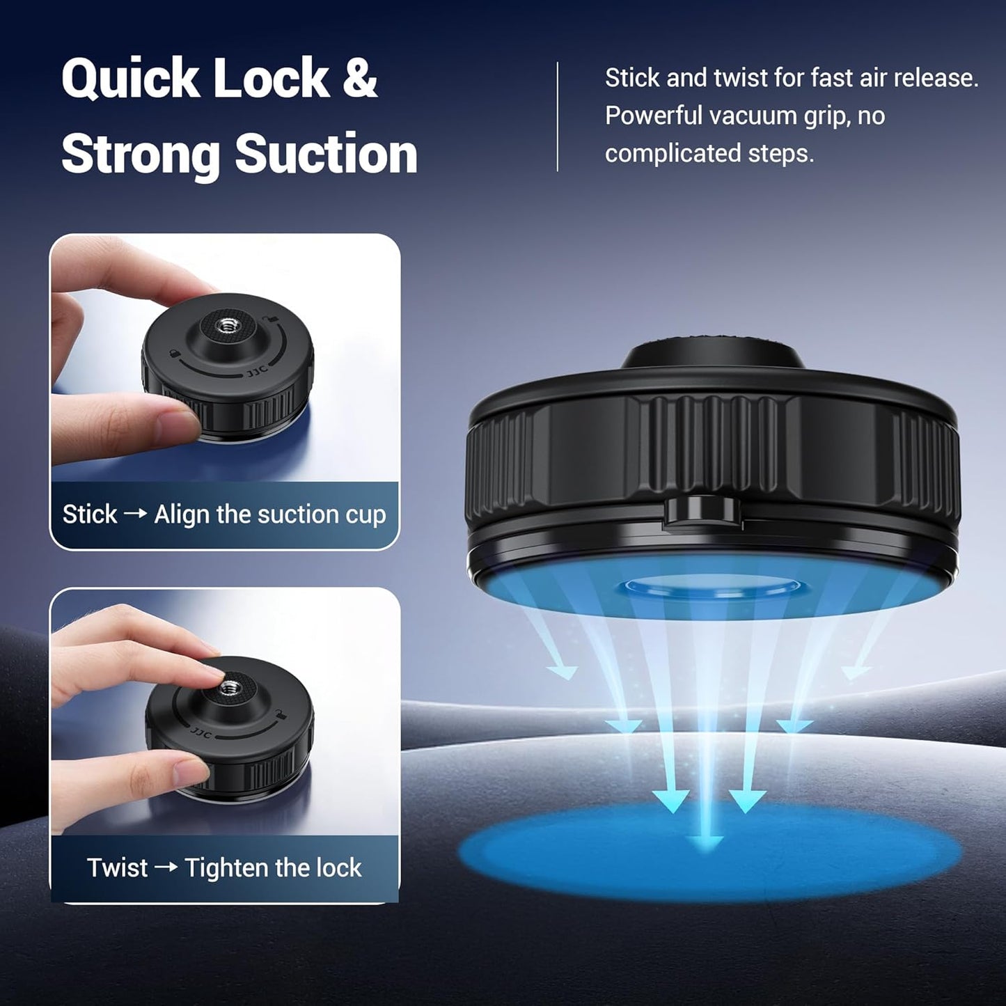 JJC 1/4" 4/3, 6/5 Pro/4, 13, Insta360 X5 Portable Camera Suction Cup Mount with Female Hole, Twist-Lock Vacuum Suction