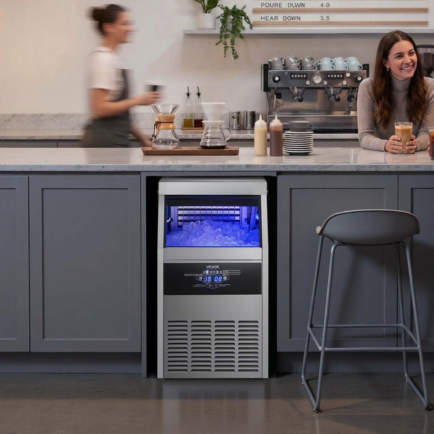 VEVOR Commercial Ice Maker Machine, 130 lbs/24h with 30 lbs Storage Capacity, Built-in/Freestanding/Under Counter, Stainless Steel Ice Maker with LED Display & Self-Cleaning, for Home Bar Restaurant