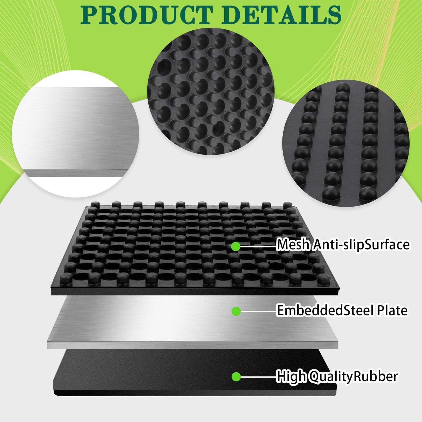 4 Pack Exercise Equipment Mat, Heavy Duty Thick Steel Embedded Rubber Pad, for Treadmills, Washing Machines, dryers, Non Slip Noise Reduction, 4 x 4 x 0.8 Inches