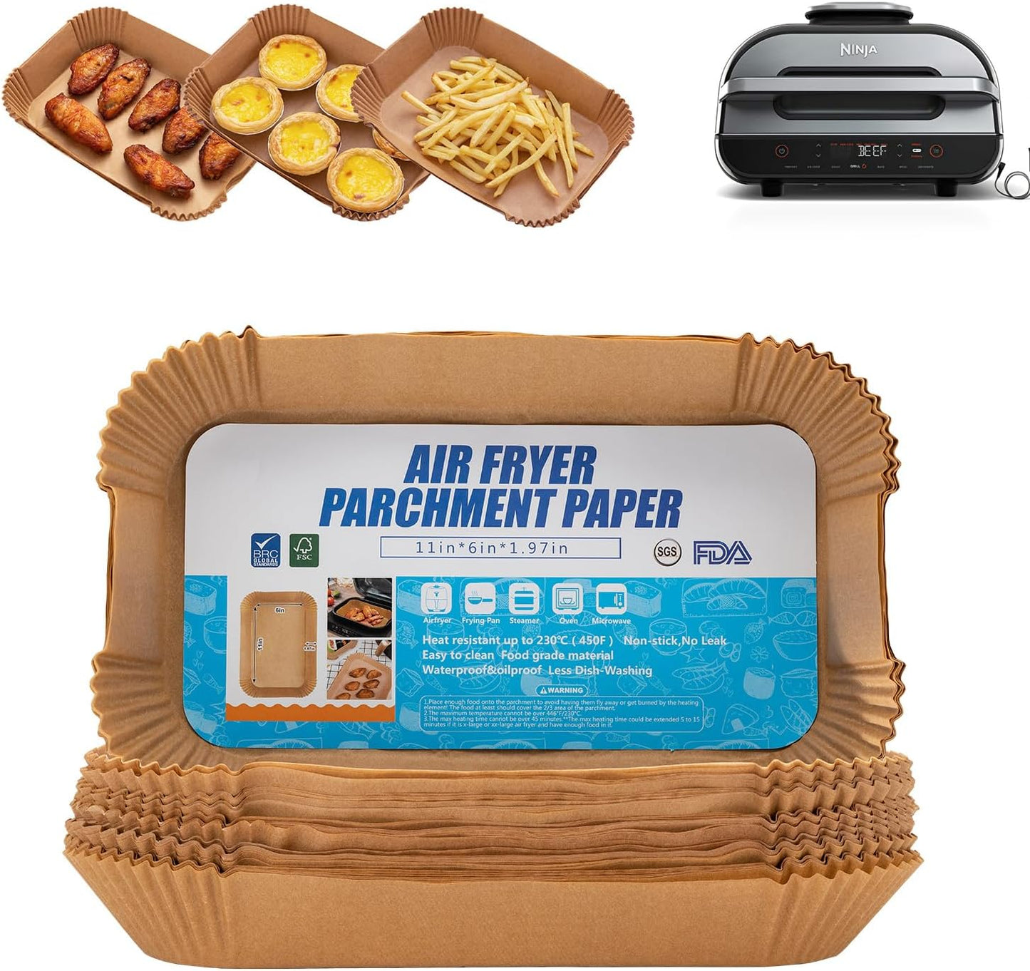 Ninja Foodi XL Air Fryer Liners - 100PCS Rectangular Disposable Paper for Easy Cleanup