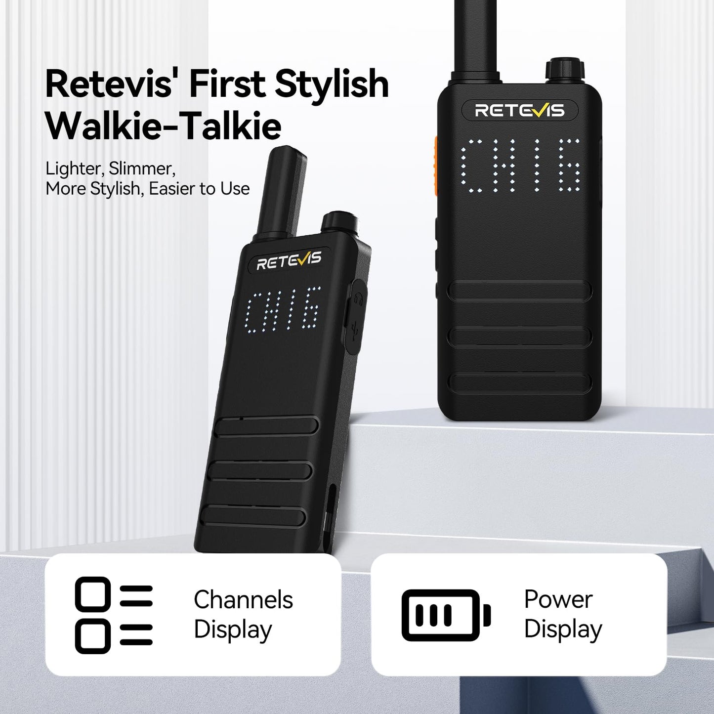(3nd Gen RT22) Retevis B3H Walkie Talkies for Adults-Ultra Slim, with Earpiece, 6 Way Multi Unit Charger, 1620 mAh, LED Display, Business Portable FRS Two-Way Radios for Retail Store (6 Pack)