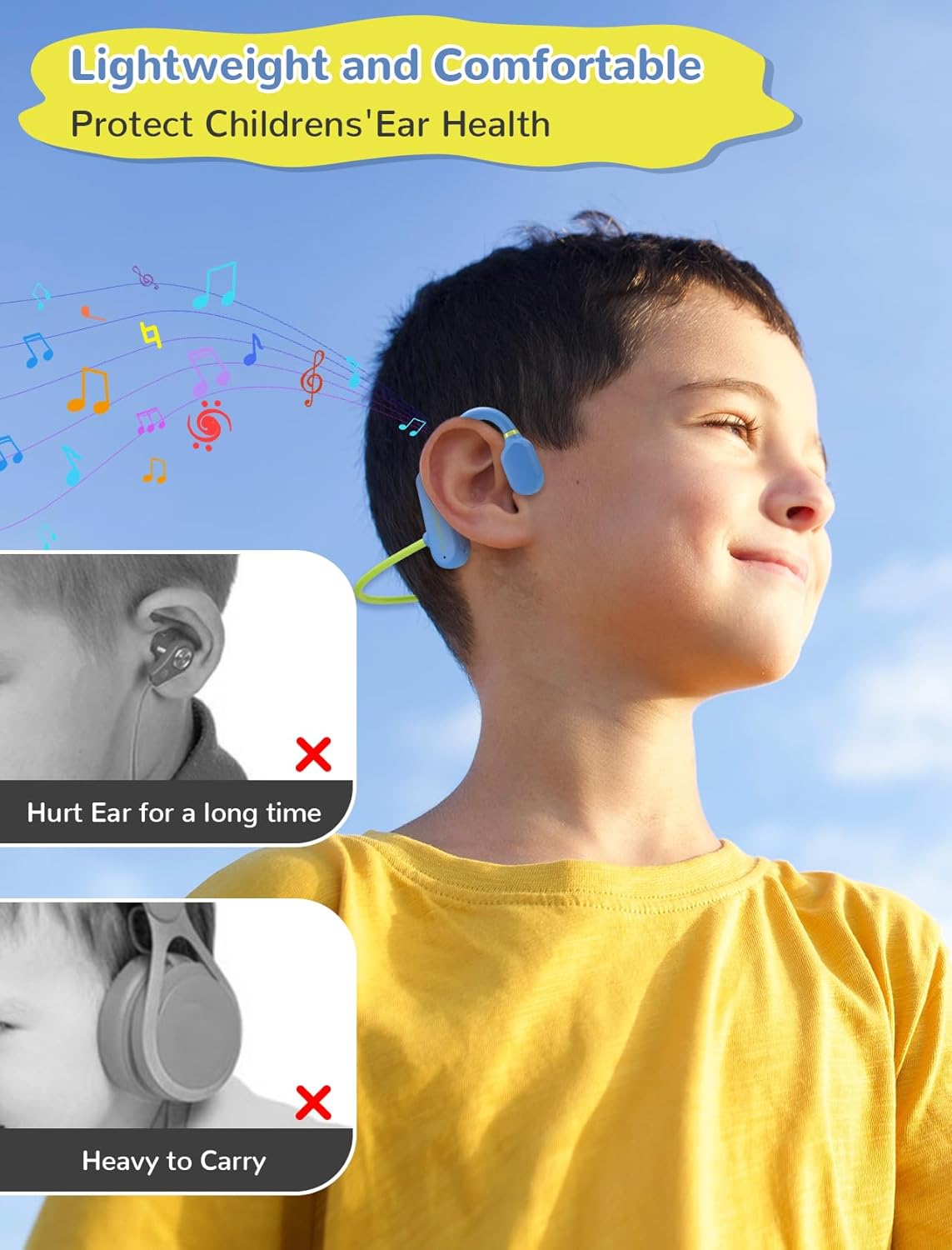 5.3 IPX5 Kids Headphones, Wirelss Air Conduction Open Ear Headphones Lightweight Kids Waterproof with Microphone