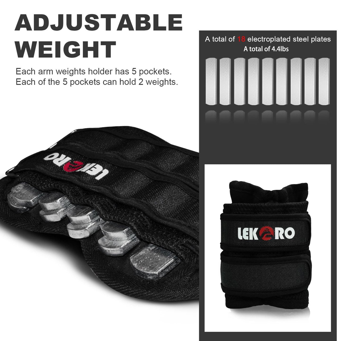Ankle Weights Wrist Weights for Men Women, 1 Pair Adjustable Removable Steel Weighted Plates Arm Leg Weights for Walking Running Pilates, Fitness Weights