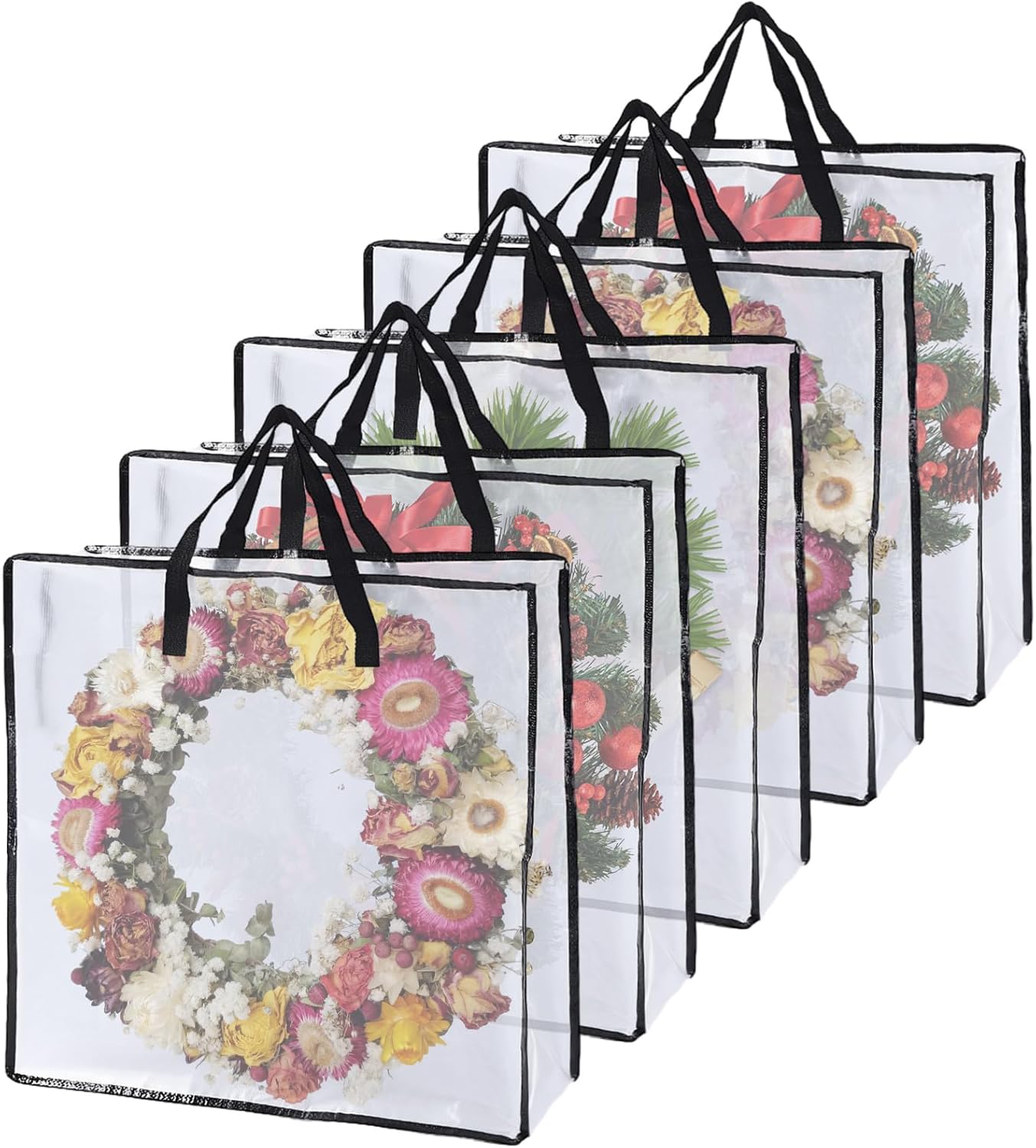 Skiennix Wreath Storage Bag - 5 Pack 26x9 Inch with Zipper & Handles | Underbed Organizer for Christmas Decor
