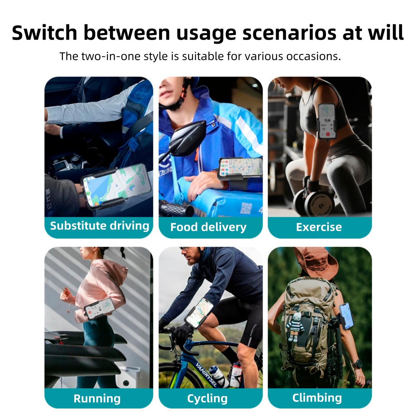 Xpzkaiyue Running Armband 2-in-1 Wrist & Arm Phone Holder for Running/Cycling – 360° Swivel, Fits iPhone/Samsung 4.0-7.0 Inch Smartphones