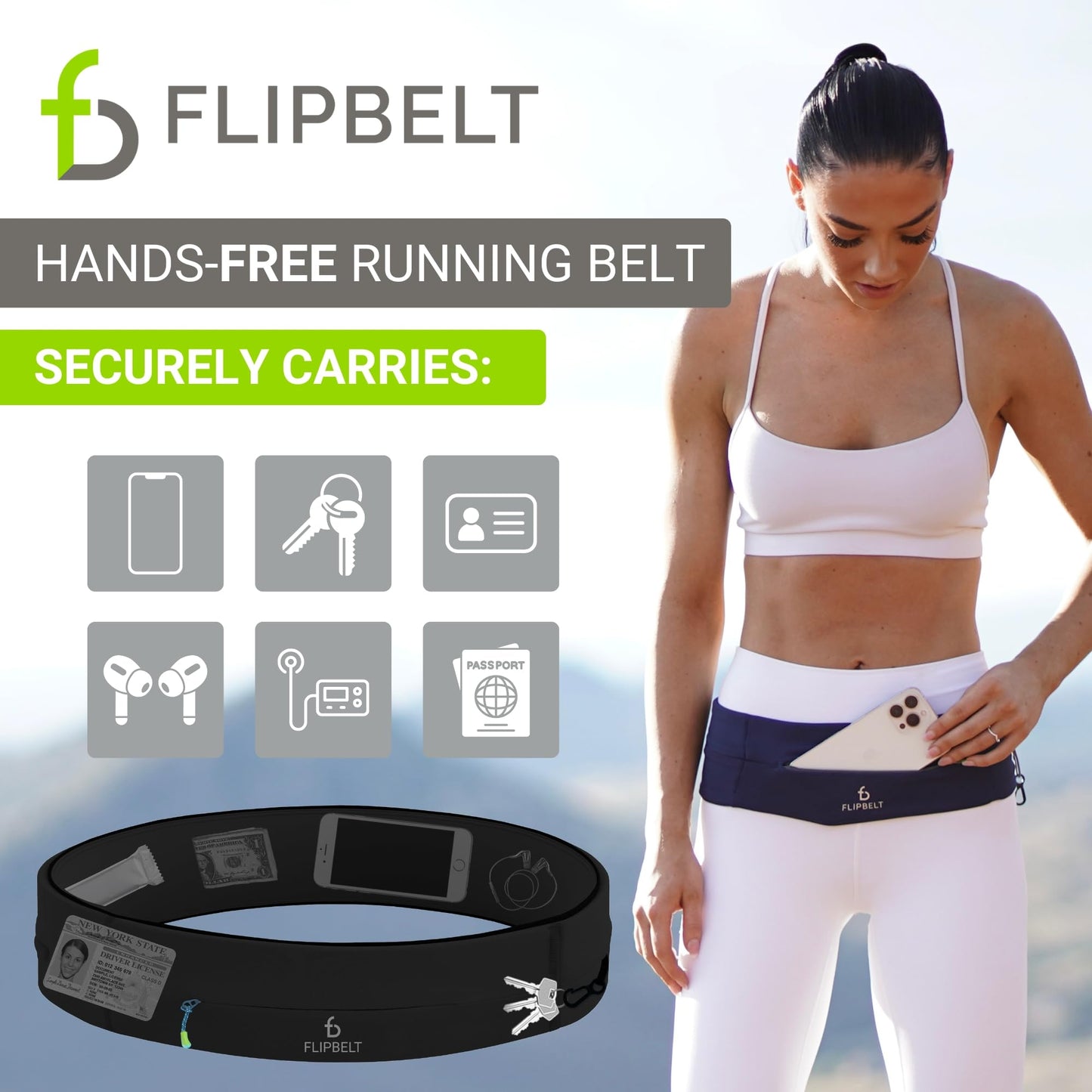 FlipBelt Zipper Running Belt, Waist Pack for Fitness and Running Fanny Pack for Women Men Phone Keys Money US Company - [Black] - [Medium]