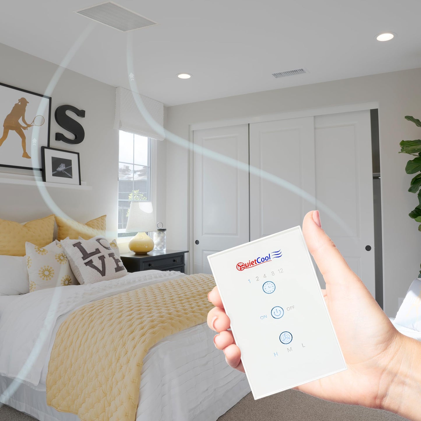 Quietcool QC CL-4700 RF Classic Advanced Whole House Fan with Wireless Control - Up to 4415 CFM - Two Speed - Covers up to 2,208 SQFT - 10 Year Warranty - Removable Grille