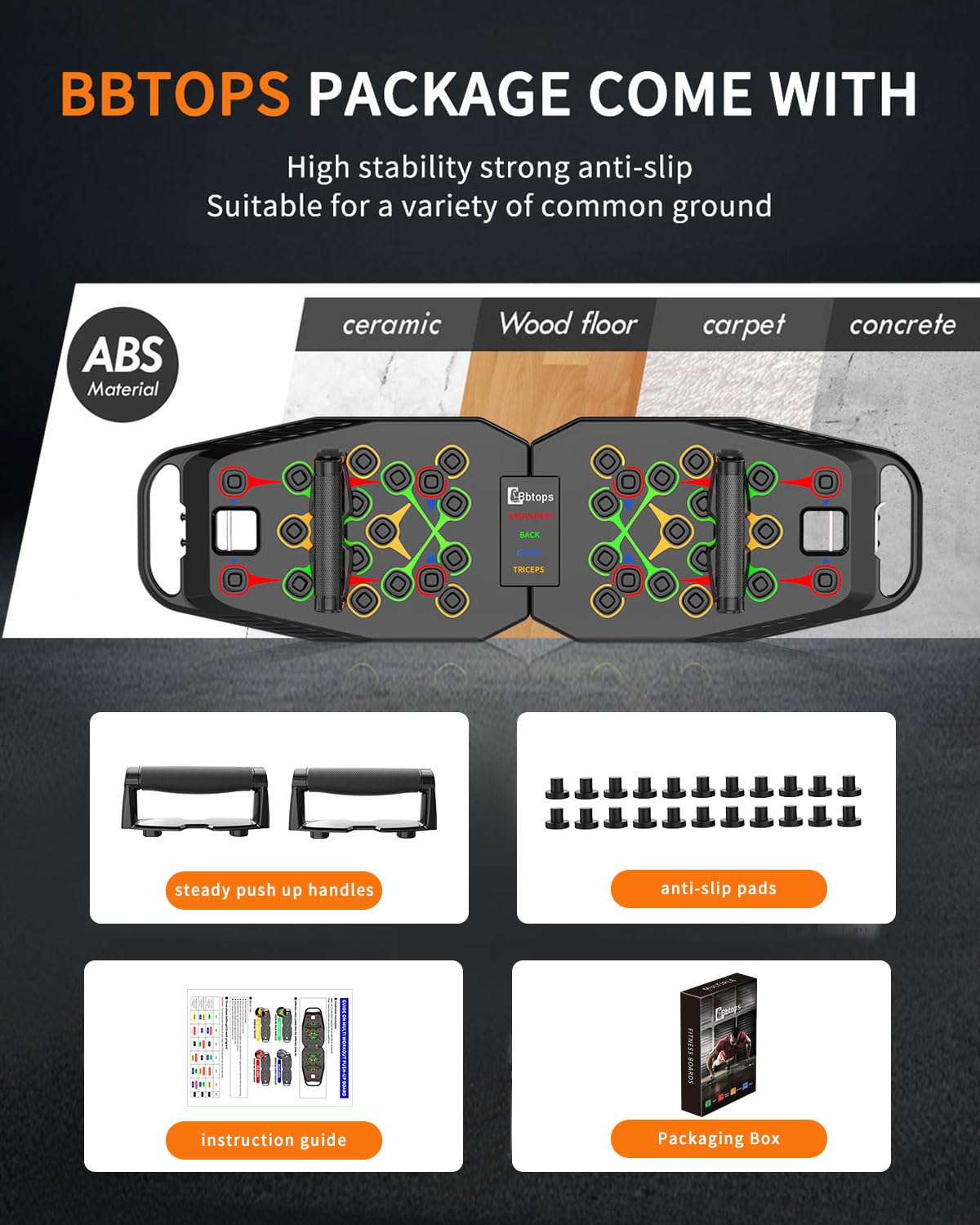BBTOPS Foldable Push UP Board,Portable 20-in-1 Push UP Bar at Home Gym,Pushup Handles for Floor, Fitness Accessories Training Equipment For Man and Women (Solo-Black)