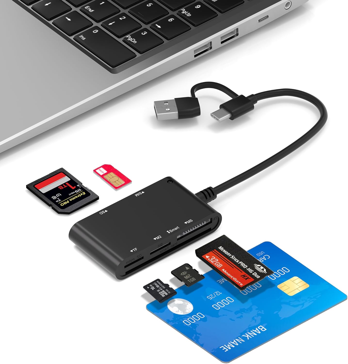 Diliichar 7 2 Duo/M2/IC/PIV, in SIM Card Reader for Military CAC, SIM, SD/TF/MS Pro USB C/A Smart Card Reader