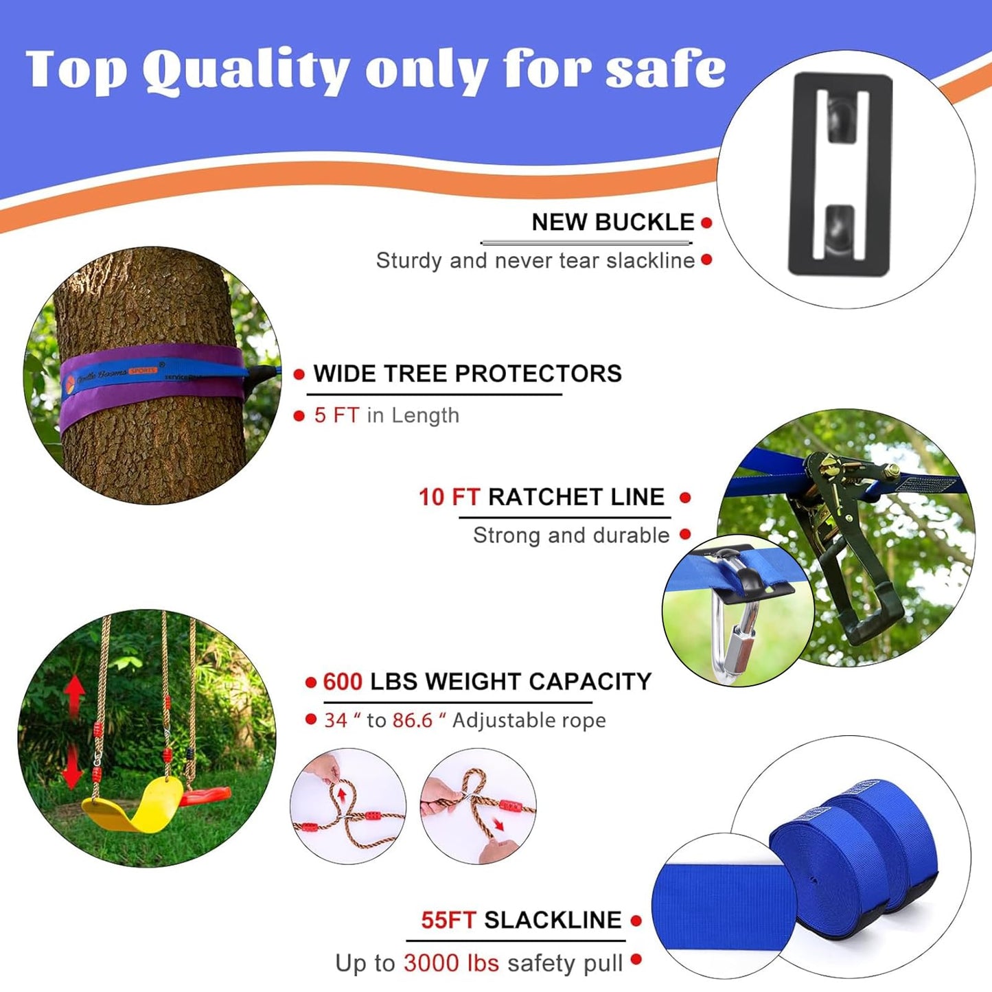 Ninja Warrior Obstacle Course for Kids Backyard-65ft Slackline Kit with 13 Obstacles, Upgraded Quick-Install Buckles No Threading, Install Anywhere, 900lbs Capacity, Easy Setup Backyard Playground Set