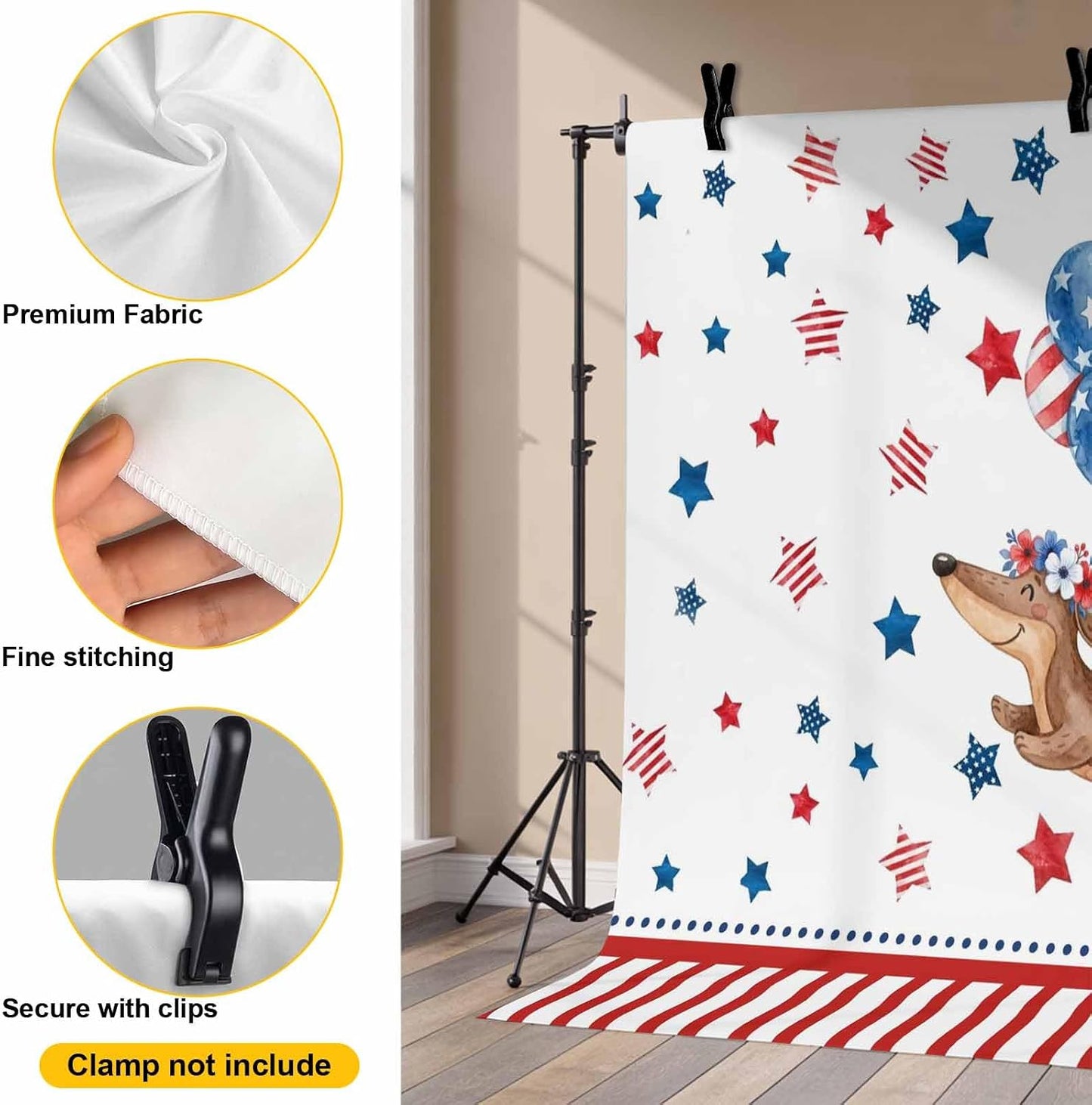 Generic 10 8 Independence Day Photo Backdrop for Photoshoot, x FT Flag Day Sausage Dog Blue Red Star Balloon Photo