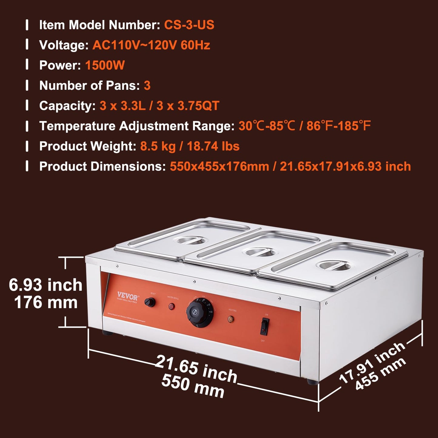 VEVOR Chocolate Tempering Machine, 26.5 Lbs 3 Tanks Chocolate Melting Pot Temp Control 86~185℉, 1500W Stainless Steel Electric Commercial Food Warmer for Chocolate/Milk/Cream Melting and Heating