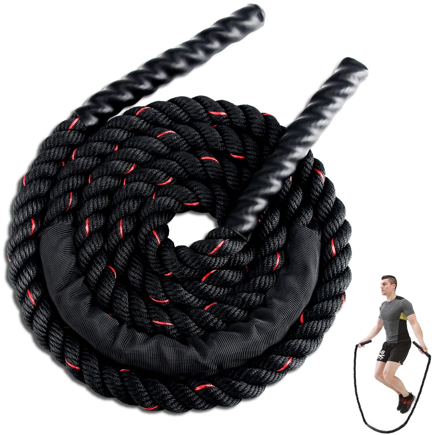 Weighted Jump Rope for Men Women, 1.5lb Heavy Jumping Ropes for Fitness, Adult Skipping Rope for Home Gym Exercise, Improve Strength and Building Muscle Workout Equipment (Black)