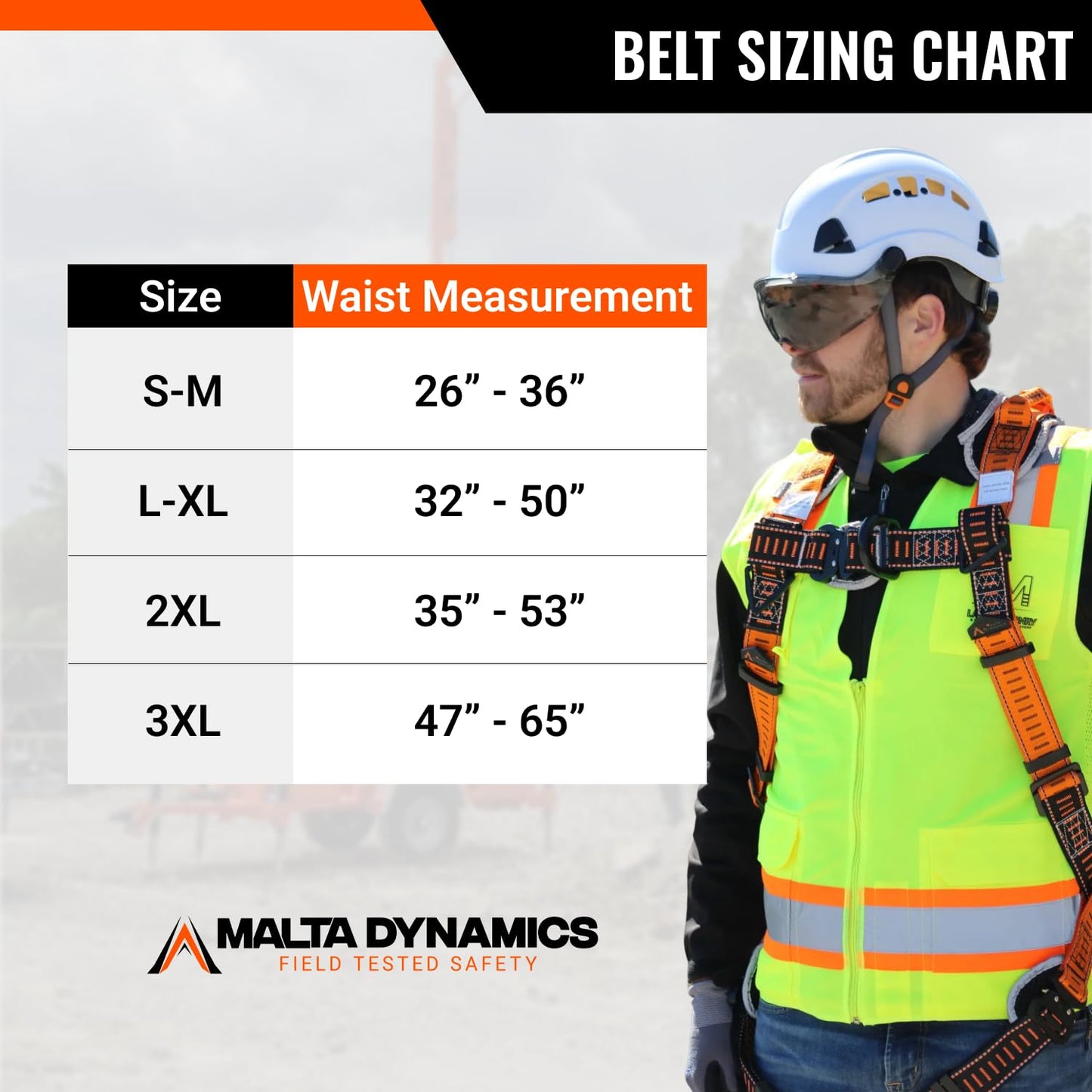 Malta Dynamics Razorback Elite MAXX - Safety Harness and Fall Protection Kit with Sewn in Lumbar Support Belt and Built-in Rescue Handles for Fall Arrest, OSHA & ANSI Compliant (Large-XLarge)