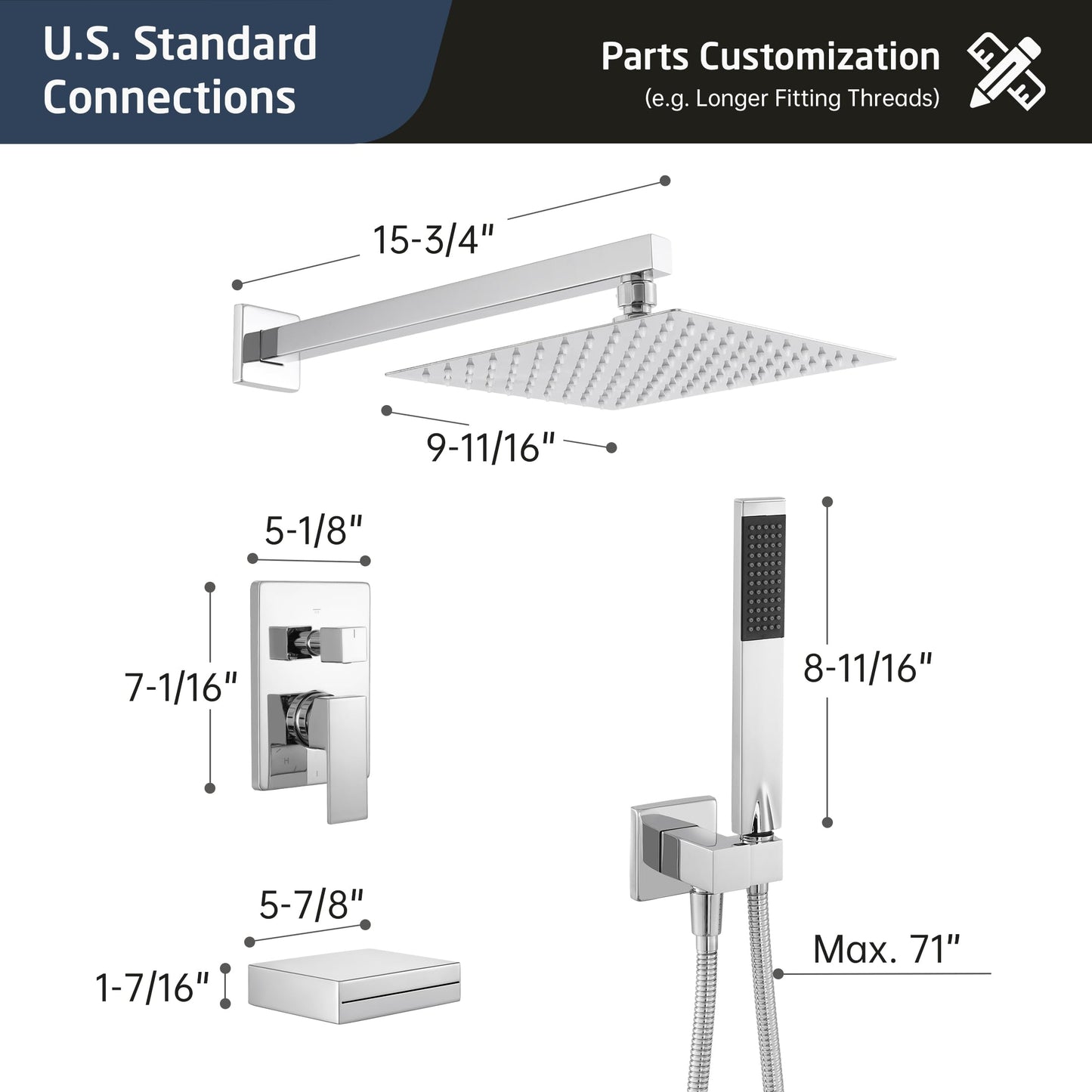 KES Chrome Shower System with Tub Spout Bath Shower Faucet Set 10 Inch Rain Shower with Handheld Spray Pressure Balance, XB6305F18-CH