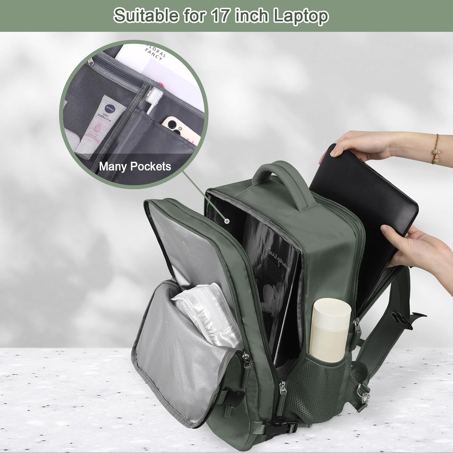 Backpack 17 Inch Backpack Sinaliy Large Expandable Travel for Men and Women, Laptop, Waterproof, Casual, College