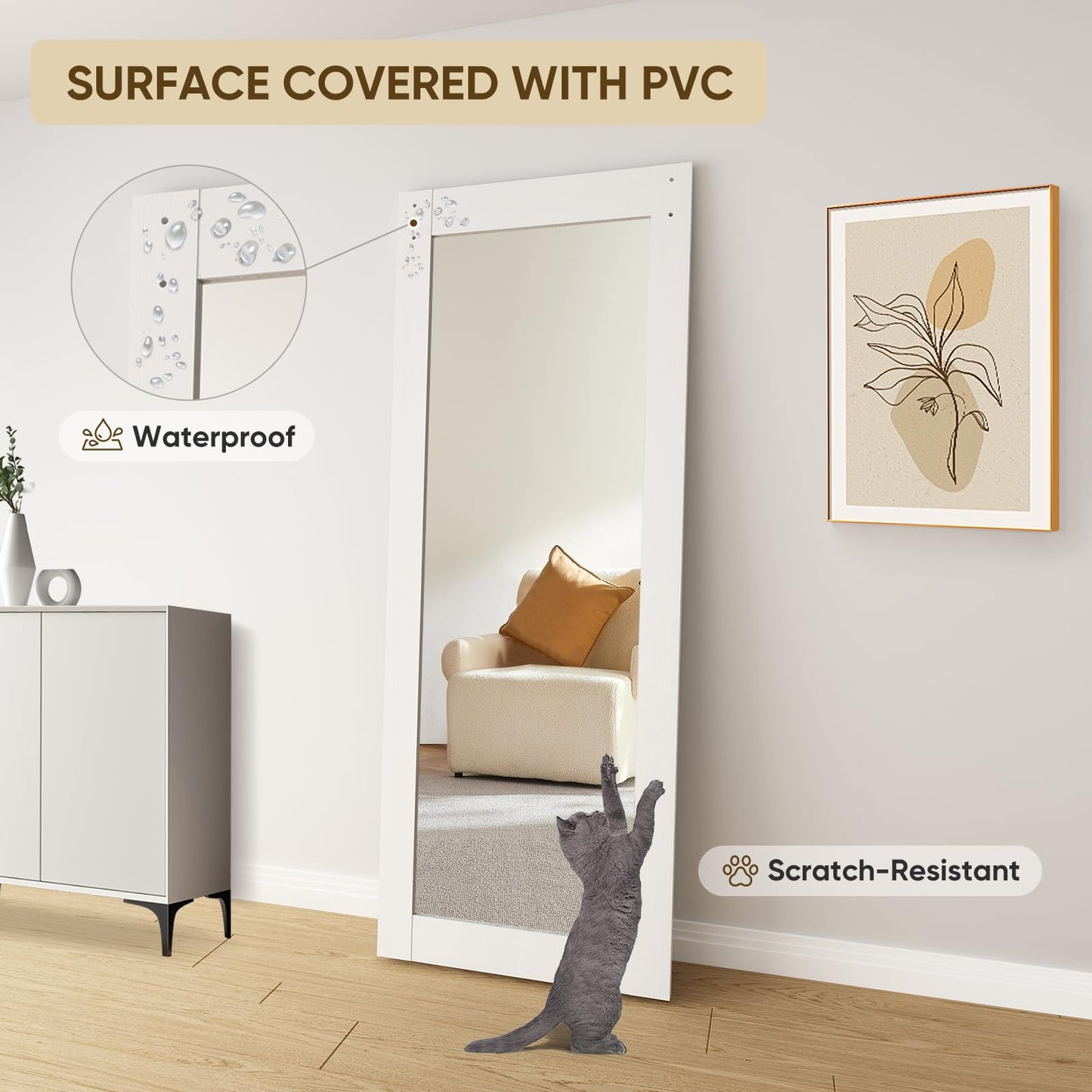 BARNSMITH 32in x 84in Mirror Barn Door with 5.5FT Sliding Door Hardware Kit Included, 1 Lites Full Length Mirror Door, Solid Wood Water-Proof PVC Surface,No Assembly Required,White