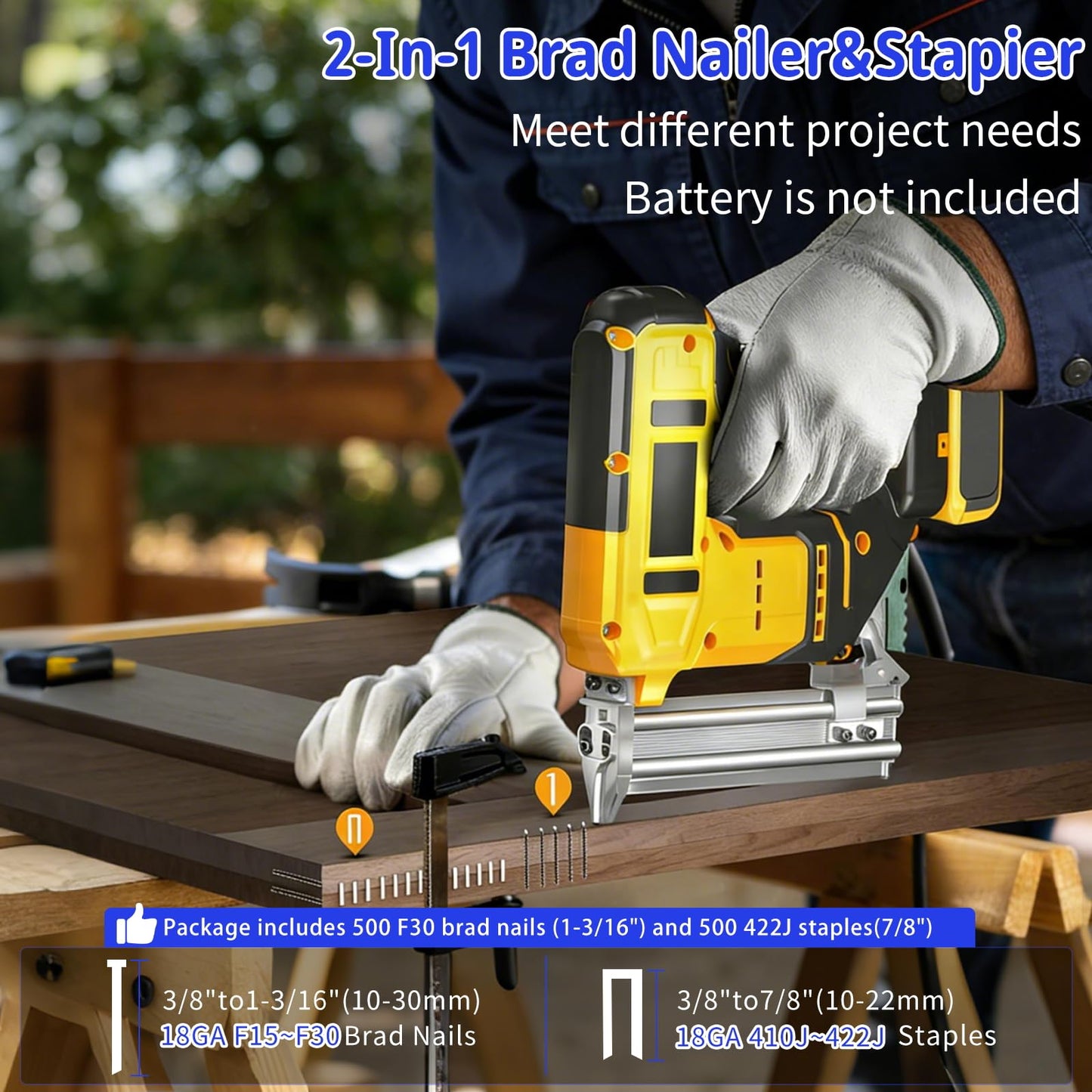 18 Gauge Cordless Brad Nailer for Dewalt 20V MAX Battery, 2 in 1 Electric Nail Gun/Staple Gun with 1000 Nails, Battery Powered Electric Nail Gun for Home Improvement, Woodworking, DIY(No Battery)