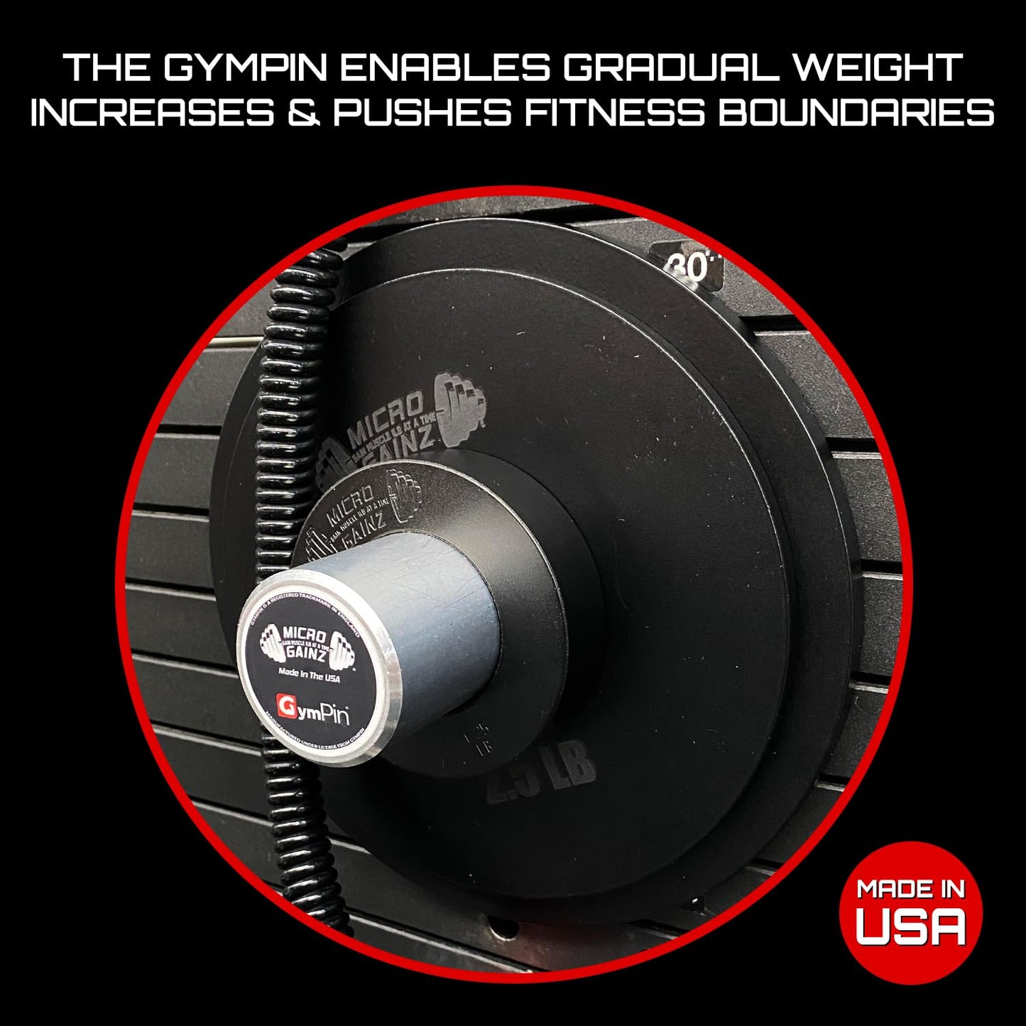 Micro Gainz GymPin Weight Stack Extender Pin for Cable Machine & Home Gym, Designed for Weight Lifting & Strength Training Allowing Additional Olympic Weight Plates, Made in The USA (Size 3/8")