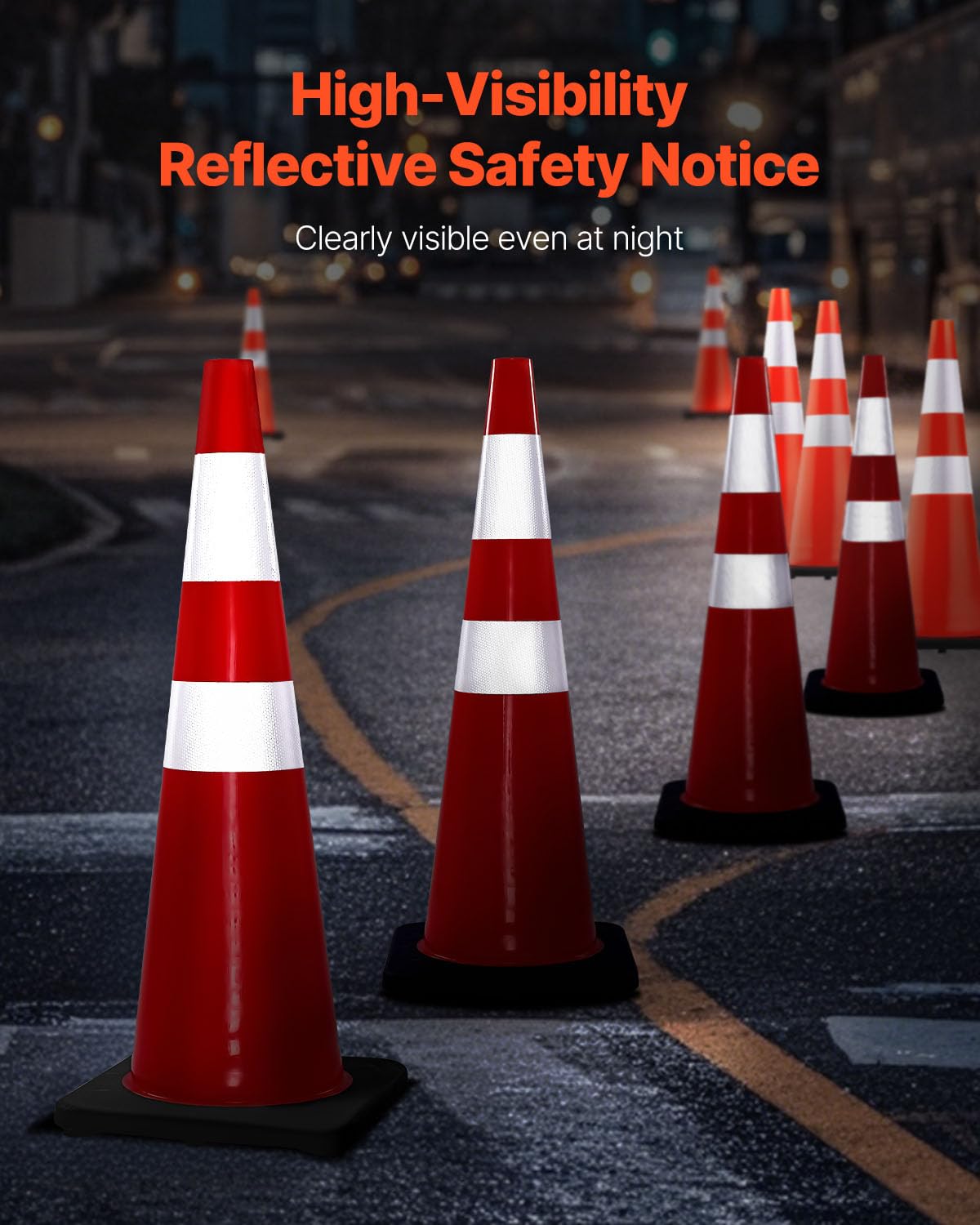 VEVOR Safety Cones, 6 Pack 36" Traffic Cones, PVC Orange Construction Cones with Reflective Collars and Black Weighted Base, for Traffic Control, Driveway Road Parking and School Improvement