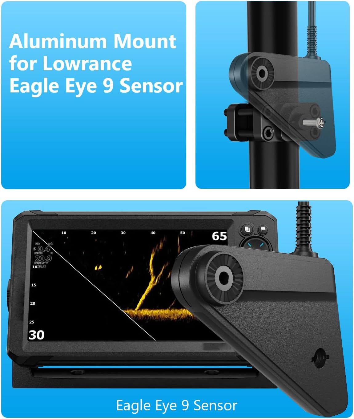 JISHAHS 9 Aluminum Mount for Lowrance Eagle Eye Sensor - Compatible with Various Rod, Easy Installation - Aluminum