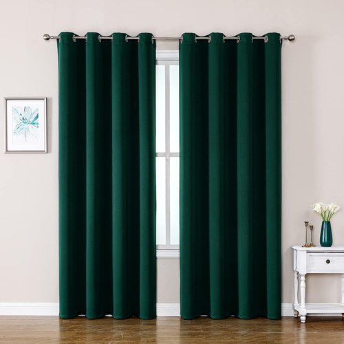 ChrisDowa Grommet Blackout Curtains - Thermal Insulated Room Darkening Panels, Forest Green, 52W x 84L