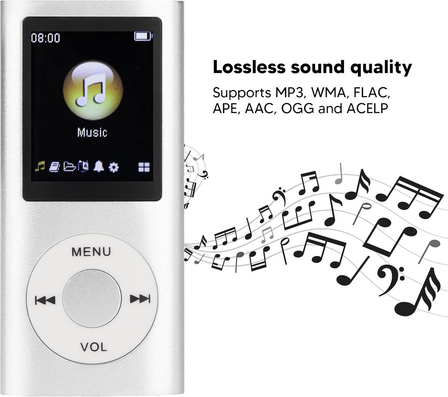 YUEHISY MP3 64GB 8 MP3, Player, with Memory Capacity, Hour Battery Life Portable Music Player, Supports WMA, FLAC, APE