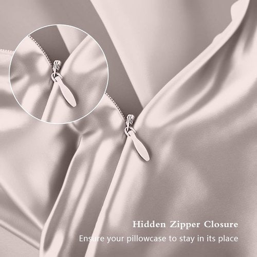 Mulberry Silk Pillowcases - Smooth & Anti-Acne Standard Set of 2 | Zippered Taupe Satin Cases