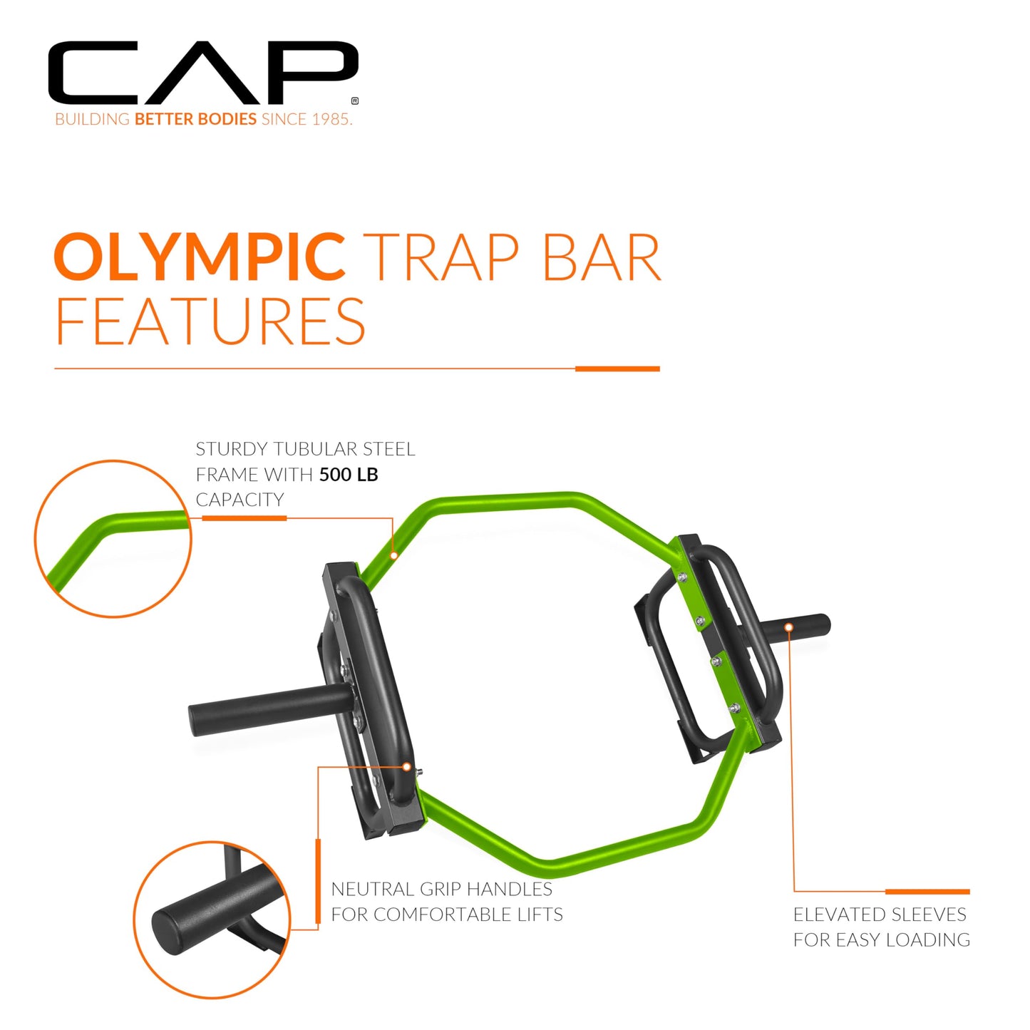 CAP Barbell Olympic Trap Bar, Hex Bar, Shrug Bar, Deadlift Bar, Green , 50 inches