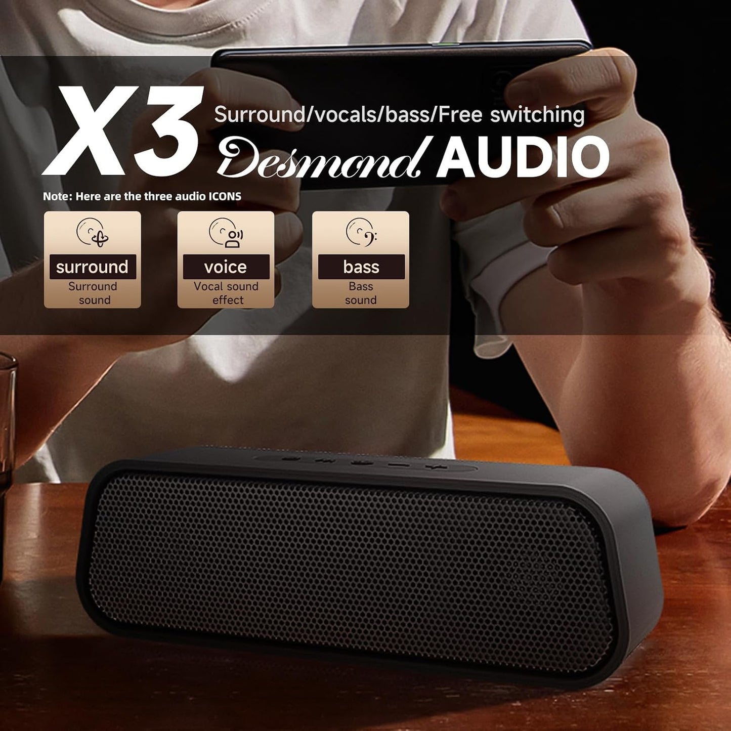 BODAYEEYR 5.4 9D IPX5 Portable Bluetooth Speaker, Surround Sound,Hi Fi Sound Effect, Hard core Waterproof,Multi-Mode