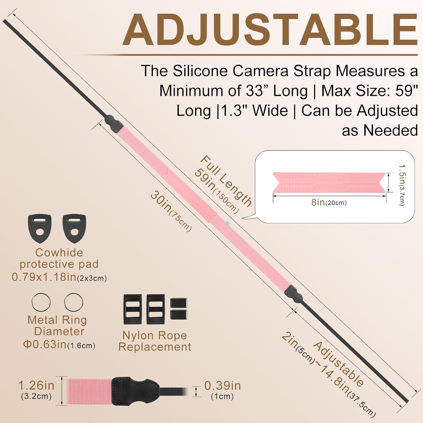 1.5" FIEIL Neck Strap Silicone Camera Straps - Padded Camera Strap, Wide Adjustable Nylon Shoulder Strap - Compatible
