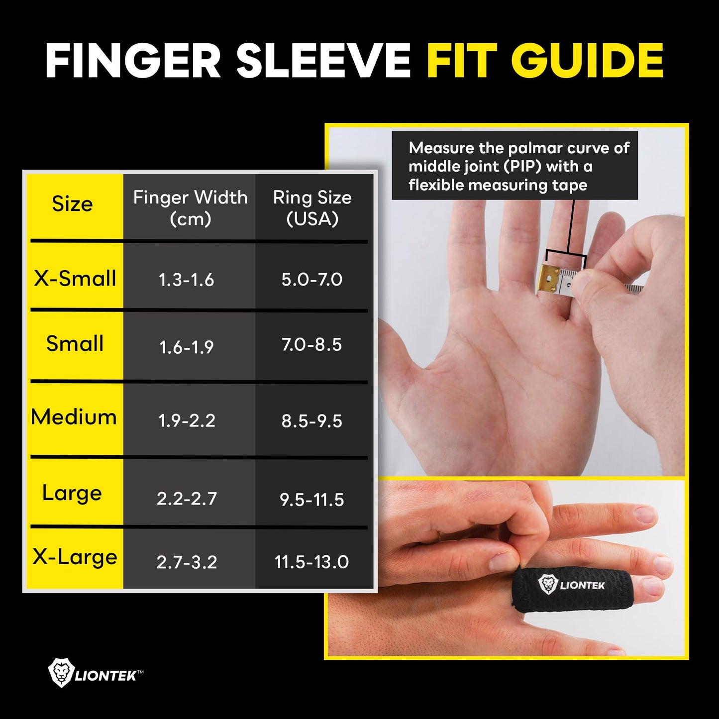 LIONTEK Single Flow Finger Sleeve V3 Pair — Joint Support & Compression for Activity, BJJ, Fitness, Volleyball, Basketball, and More (Large)
