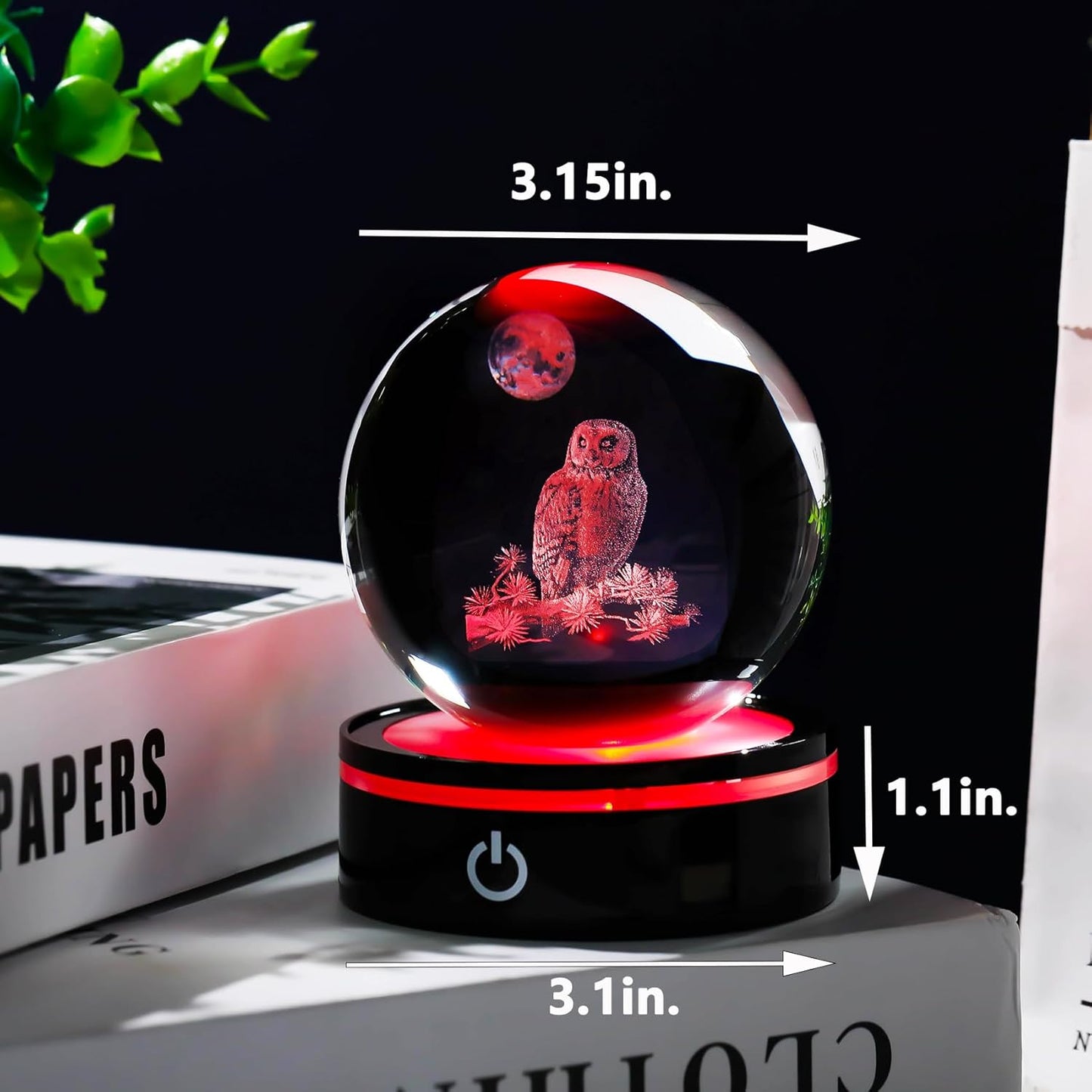 YWHL 3D Owl Figurine - Colorful Light Base Crystal Ball | Perfect Gift for Owl Lovers (80mm)