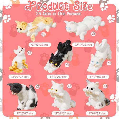 Exasinine Miniature Cat Figurines - 24 Cute Kittens for Fairy Garden & DIY Terrarium Decor