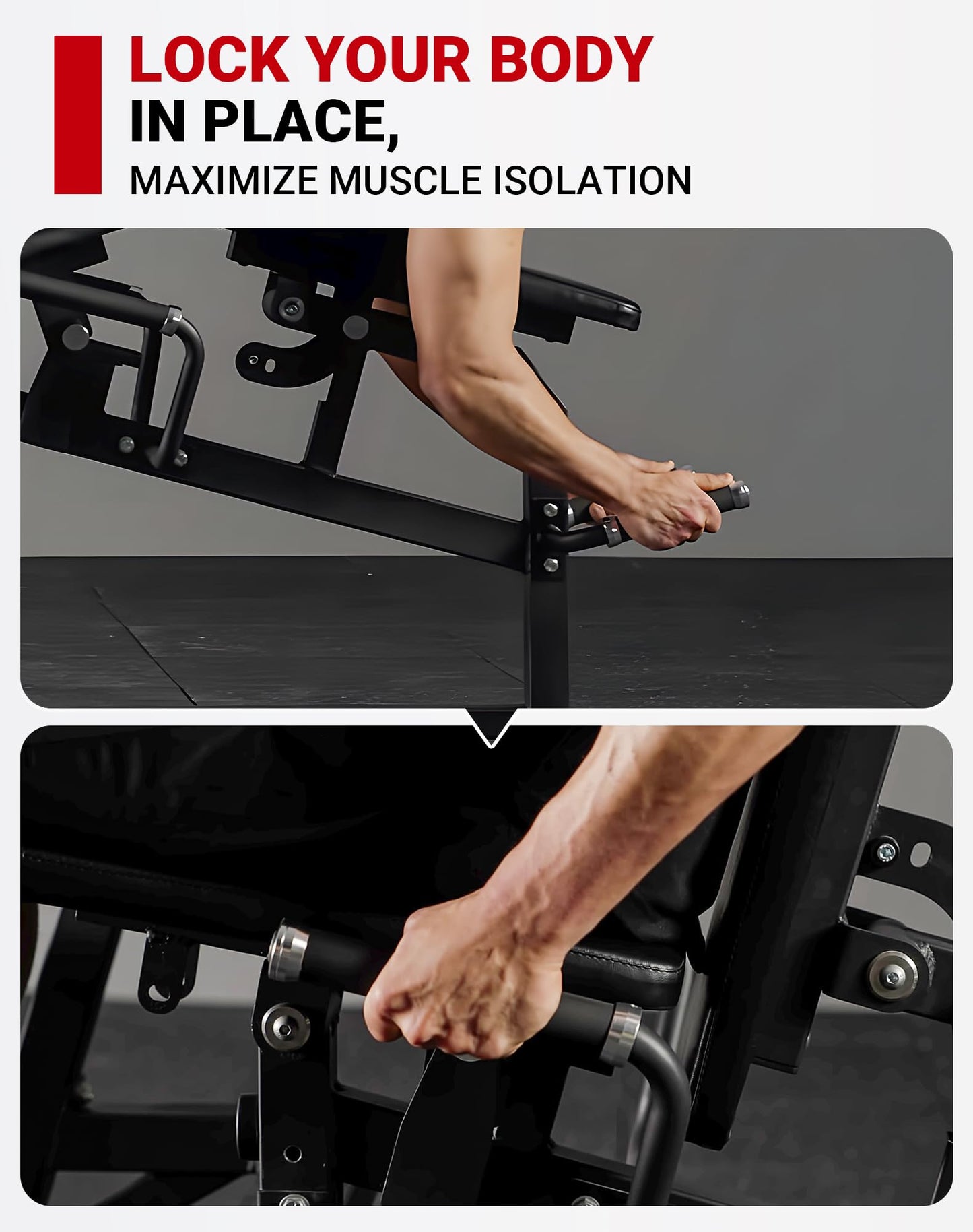 GMWD Leg Extension and Curl Machine, Single Leg Extension, Lying Leg Curl, Standing Leg Curl, Adjustable Leg Exercise Bench with Plate Loaded, Leg Machine Home Gym, Red