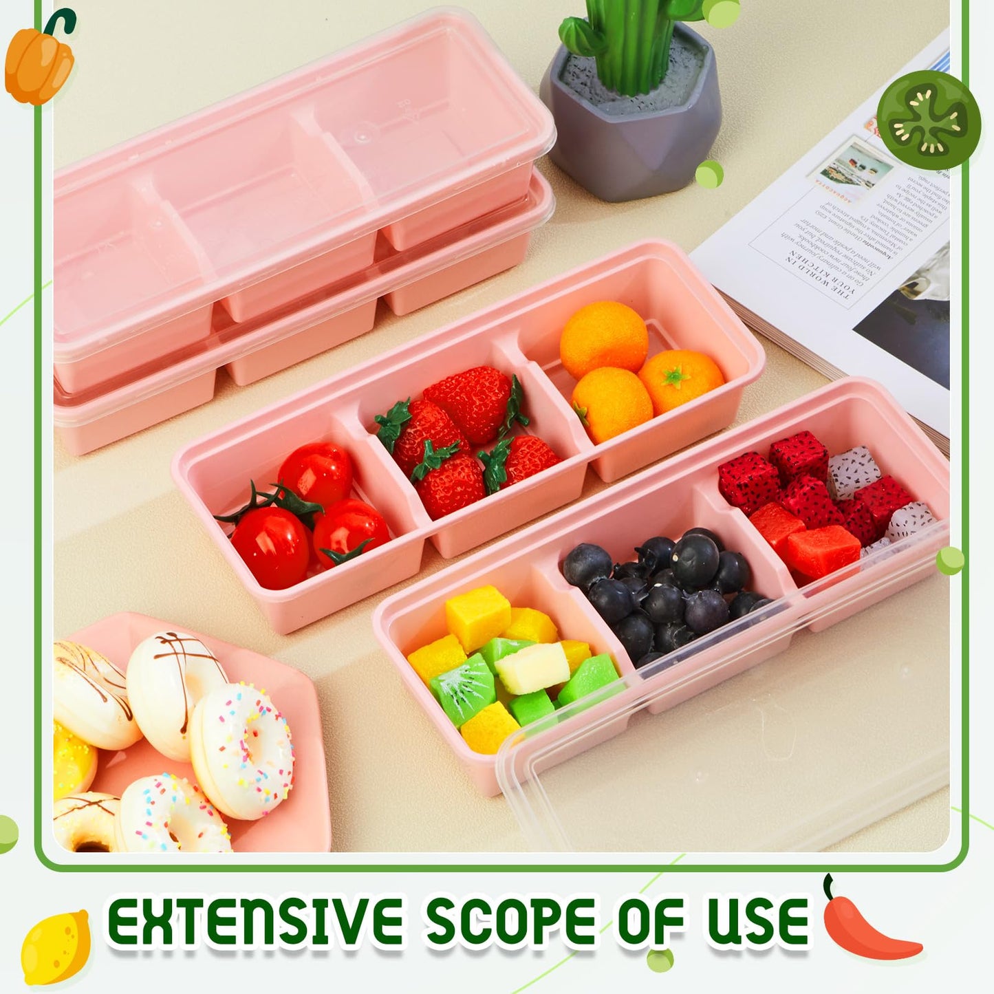 Hushee 25 Pack 17 oz Small Meal Prep Containers with 3 Compartments Snack Containers with Lid Disposable Plastic Bento Box Travel Lunch Food Boxes Stackable for Office Picnic (Pink)