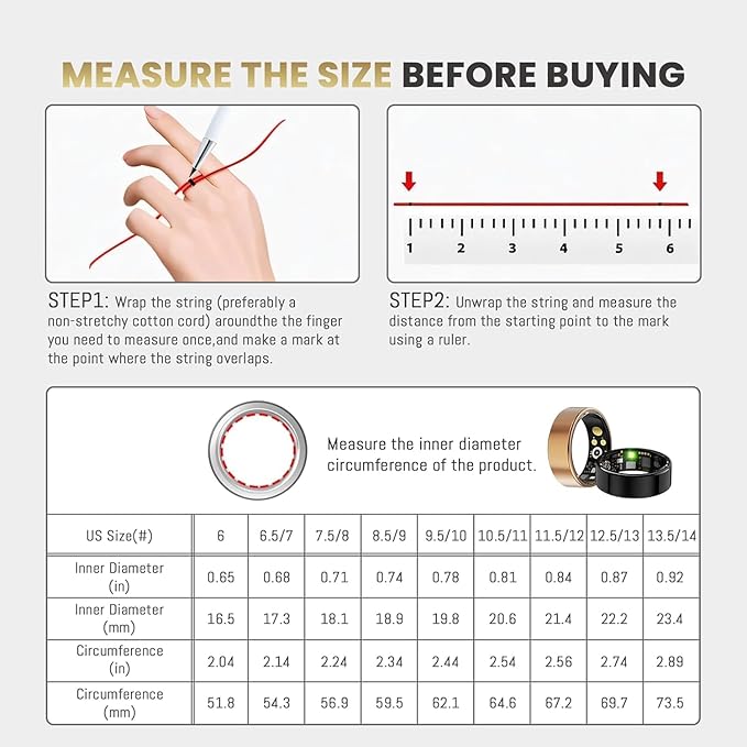 Smart Ring For Women Men, Health Tracker with Heart Rate, Blood Oxygen, Blood Pressure, Sleep Monitor, Step Counting, IP68 Waterproof Fitness ring, No App Fees for iPhone & Android (Silver, 9#)