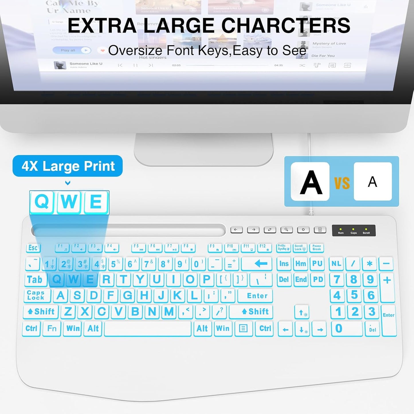 SABLUTE K21Pro 7-Color Large Print Backlit Computer Keyboards, Wired Lighted USB Keyboards with Backlit, Wrist Rest