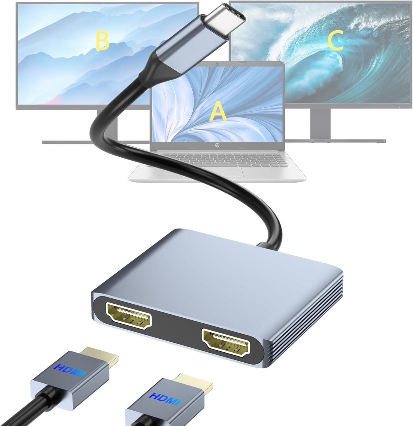 Closs 2 4K@60Hz 4K@30Hz. USB C to Dual HDMI Adapter, Docking Station Dual Monitor, Type C to HDMI Splitter