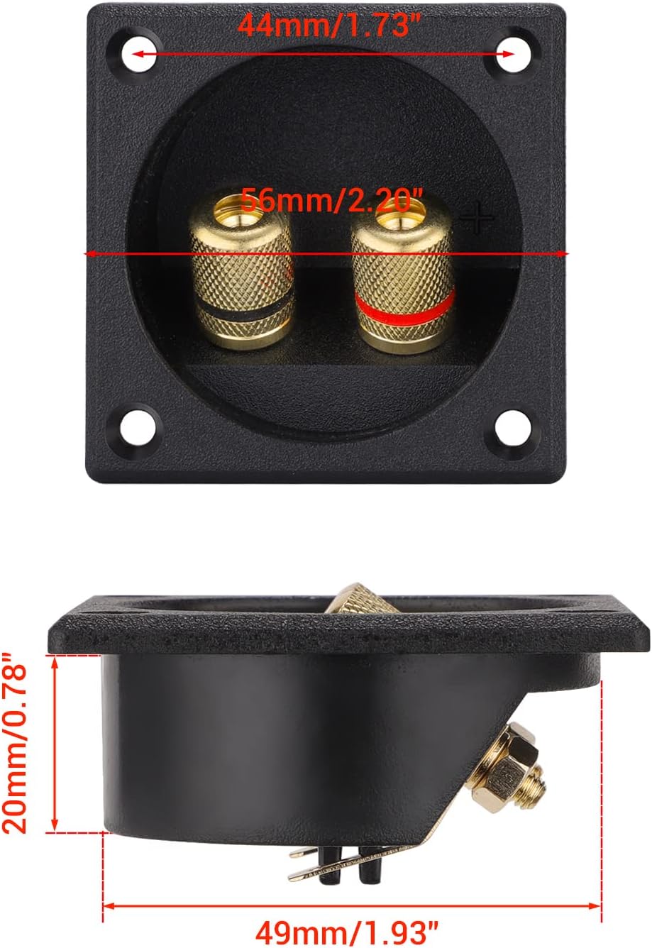 Facmogu 2PCS 2.2 Inch 2-Way Square Speaker Box Terminal Cup with Banana Plugs, Screw Type Binding Post Subwoofer Box