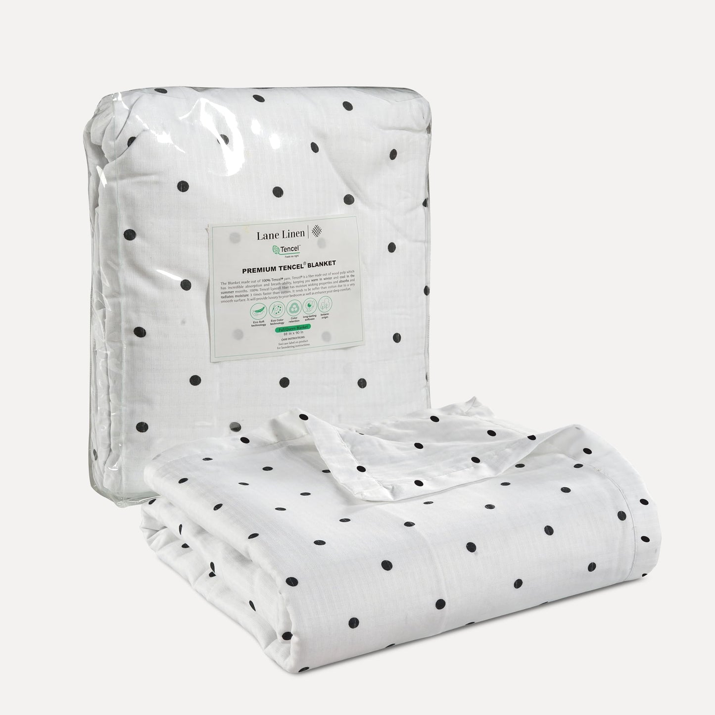 LANE LINEN Warm Blankets for Winters Queen Size - Lightweight Winter Blanket with Rayon Derived from Eucalyptus - Soft, Cool & Breathable - Cold Bed Blanket for Winter - 88"x90",Black Polka Dot